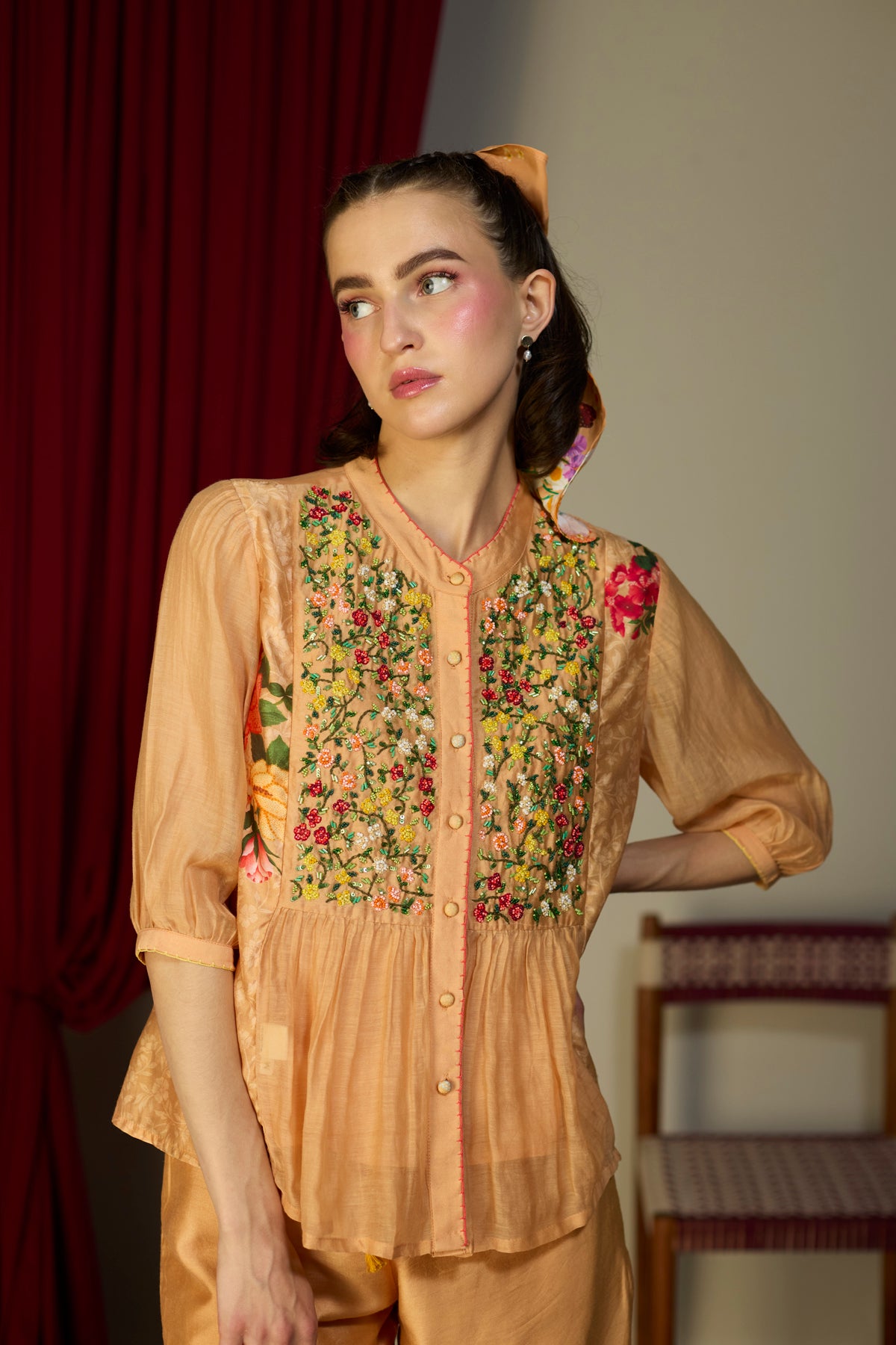 Soufflé Orange Beaded Top