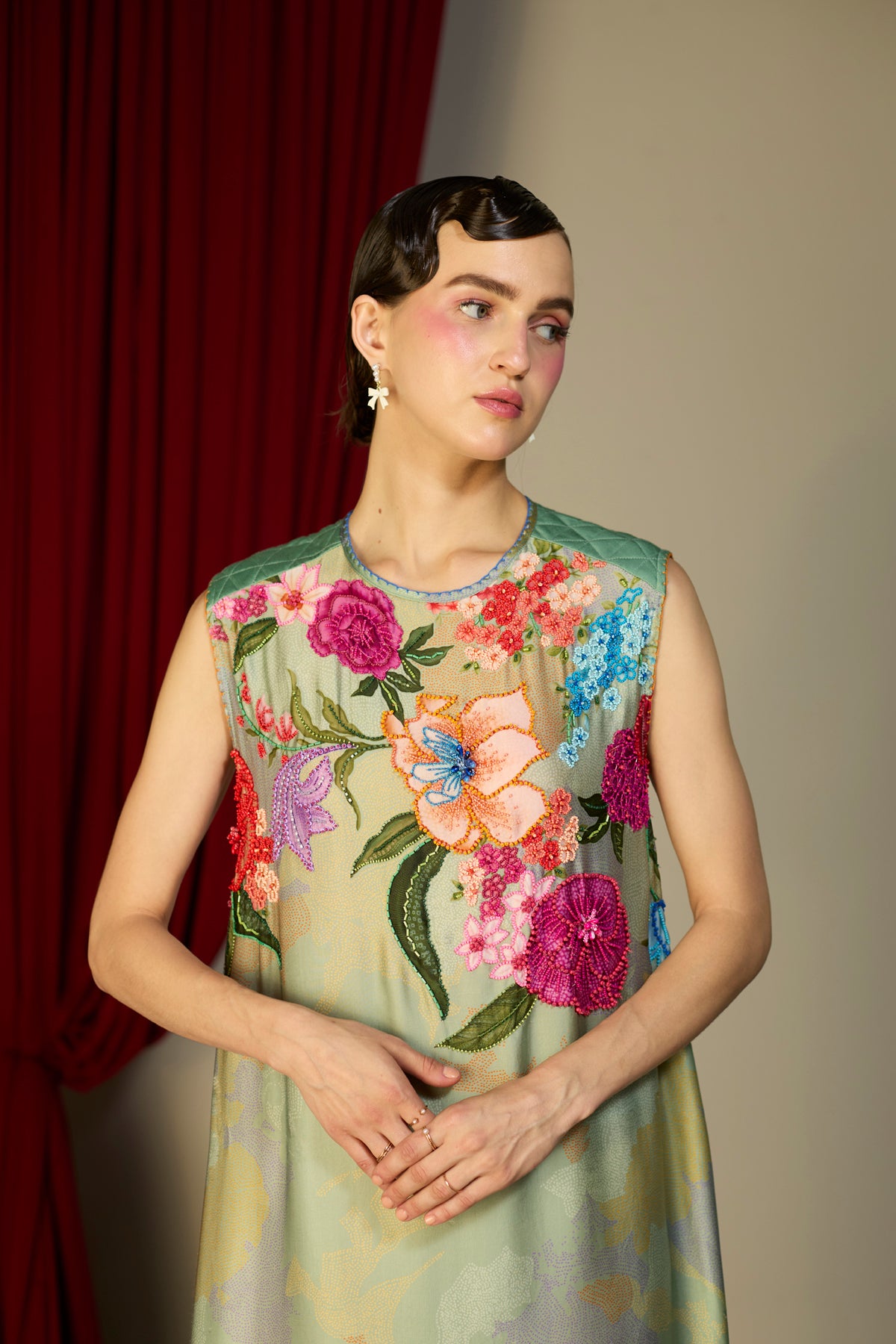 Verdan Green Gathered Dress