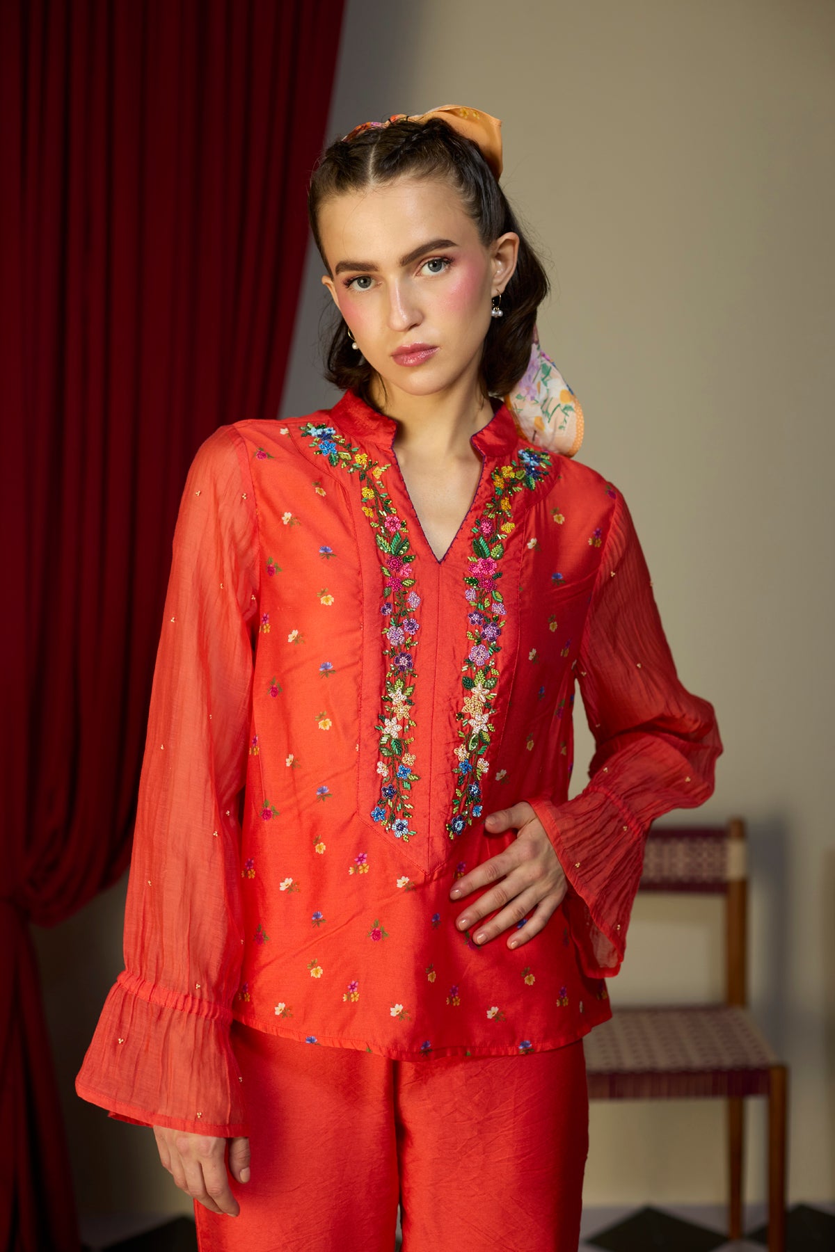 Scarlet Red Beaded Top