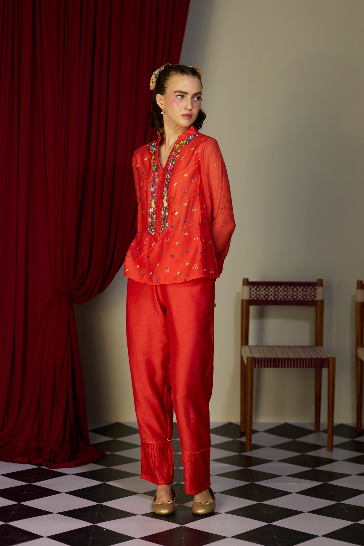 Scarlet Red Beaded Top