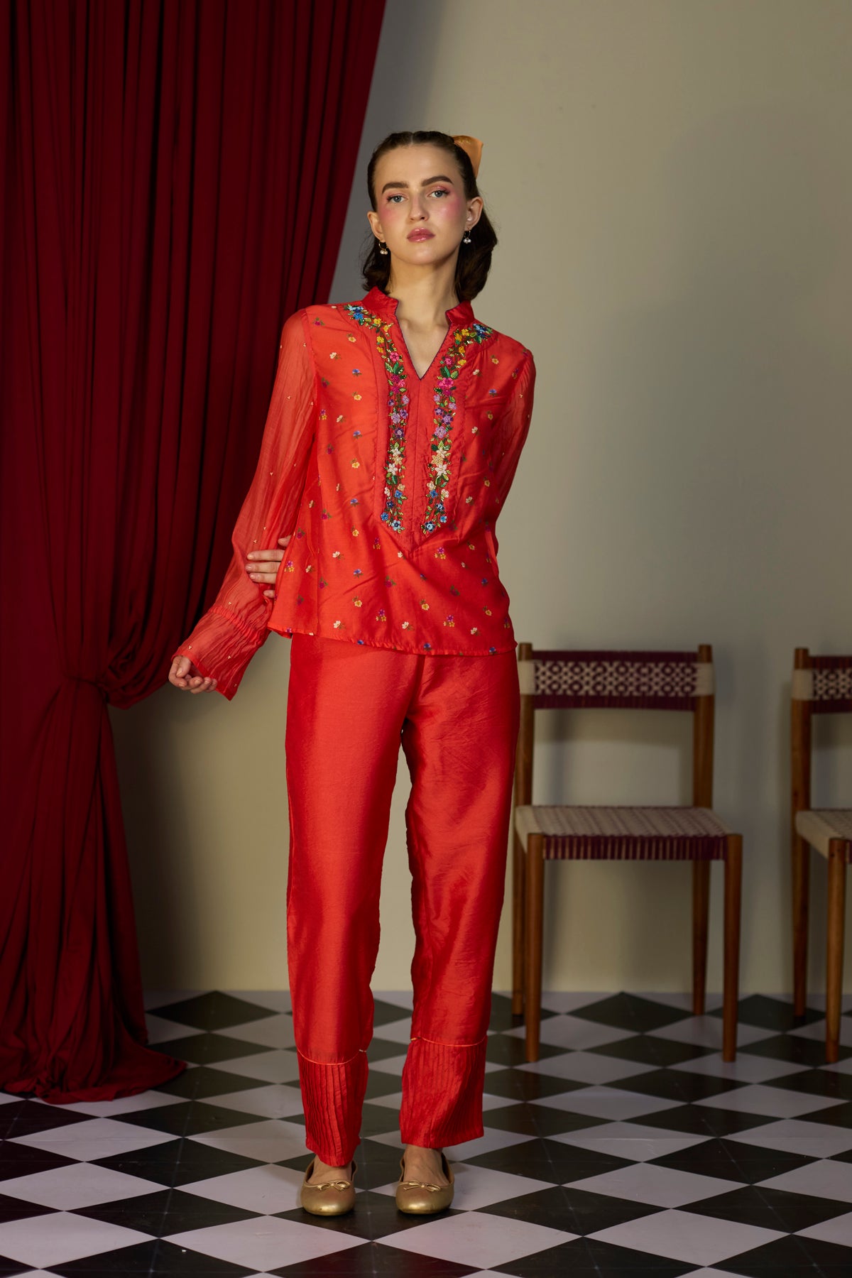 Scarlet Red Beaded Top