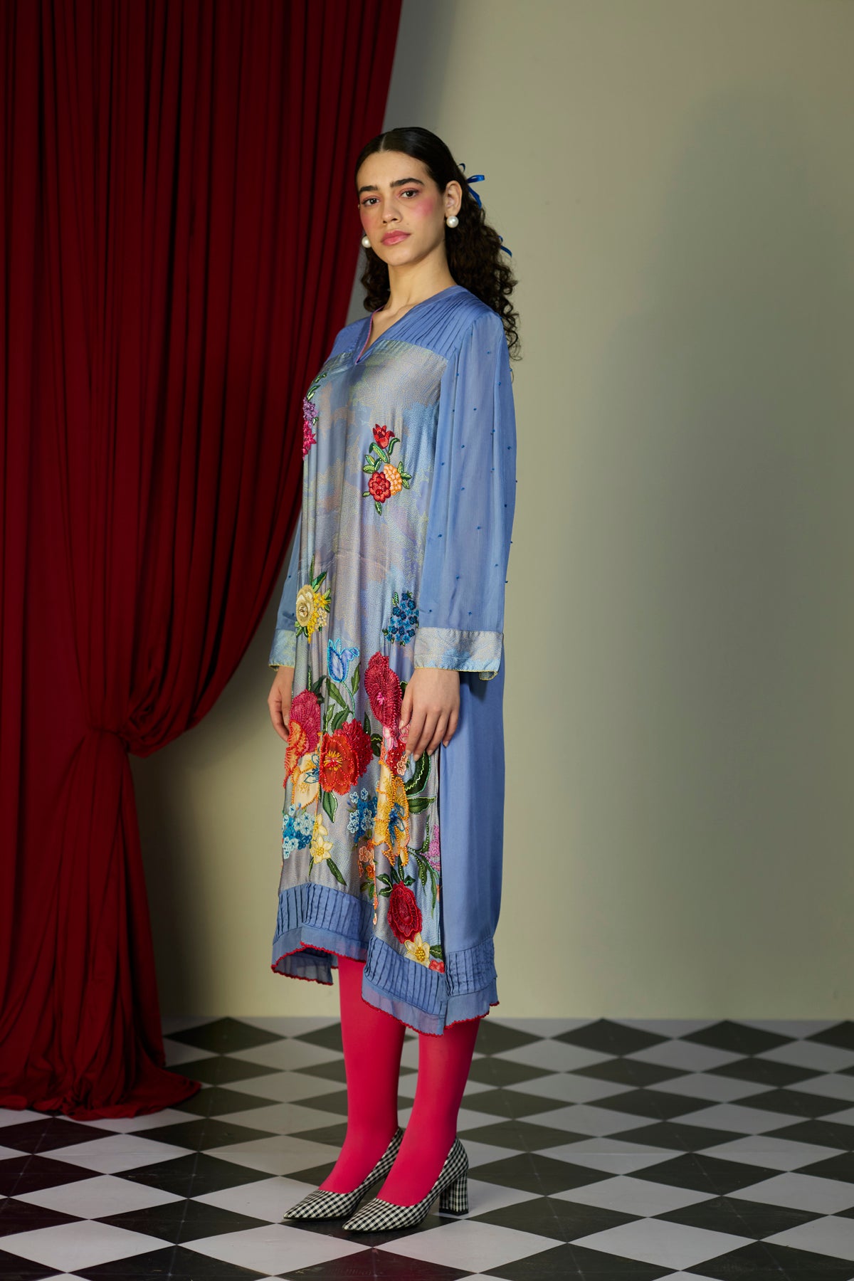 Periwinkle Blue Beaded Floral Dress