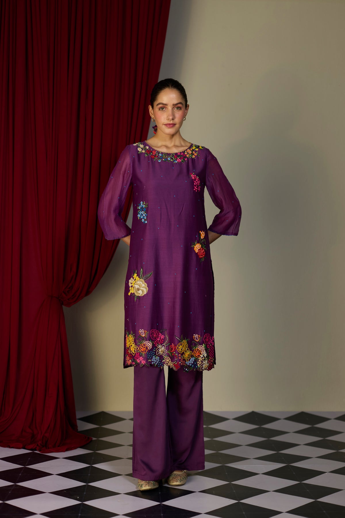 Regal Orchid  Floral Kurta