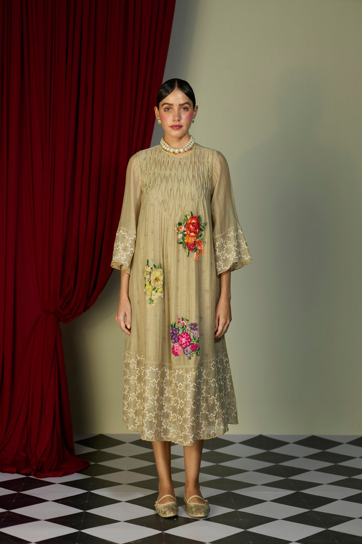 Heirloom Beige Smocked Dress