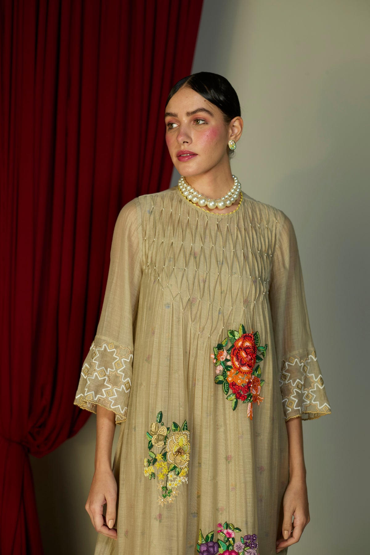Heirloom Beige Smocked Dress