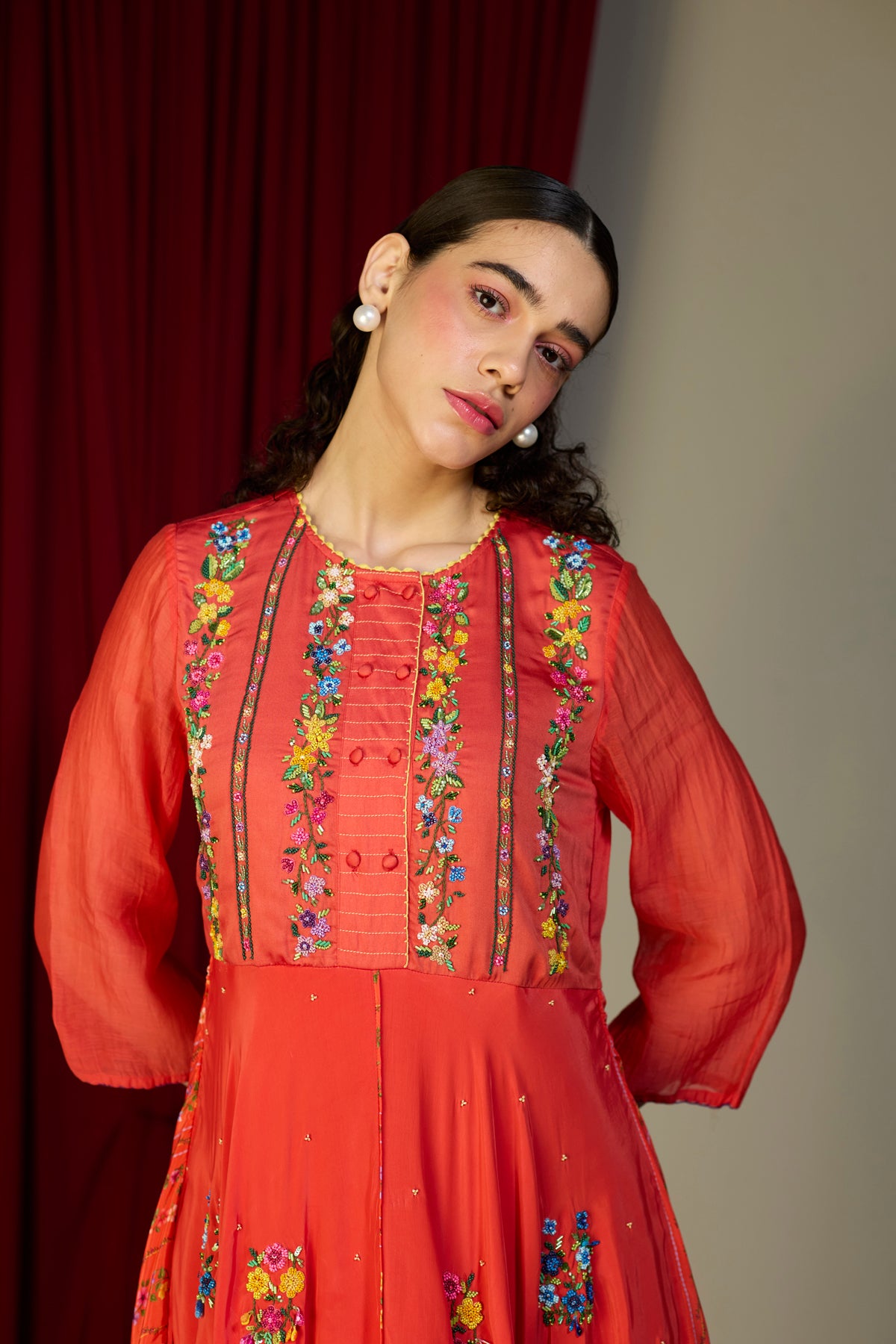 Scarlet Red Floral Dress