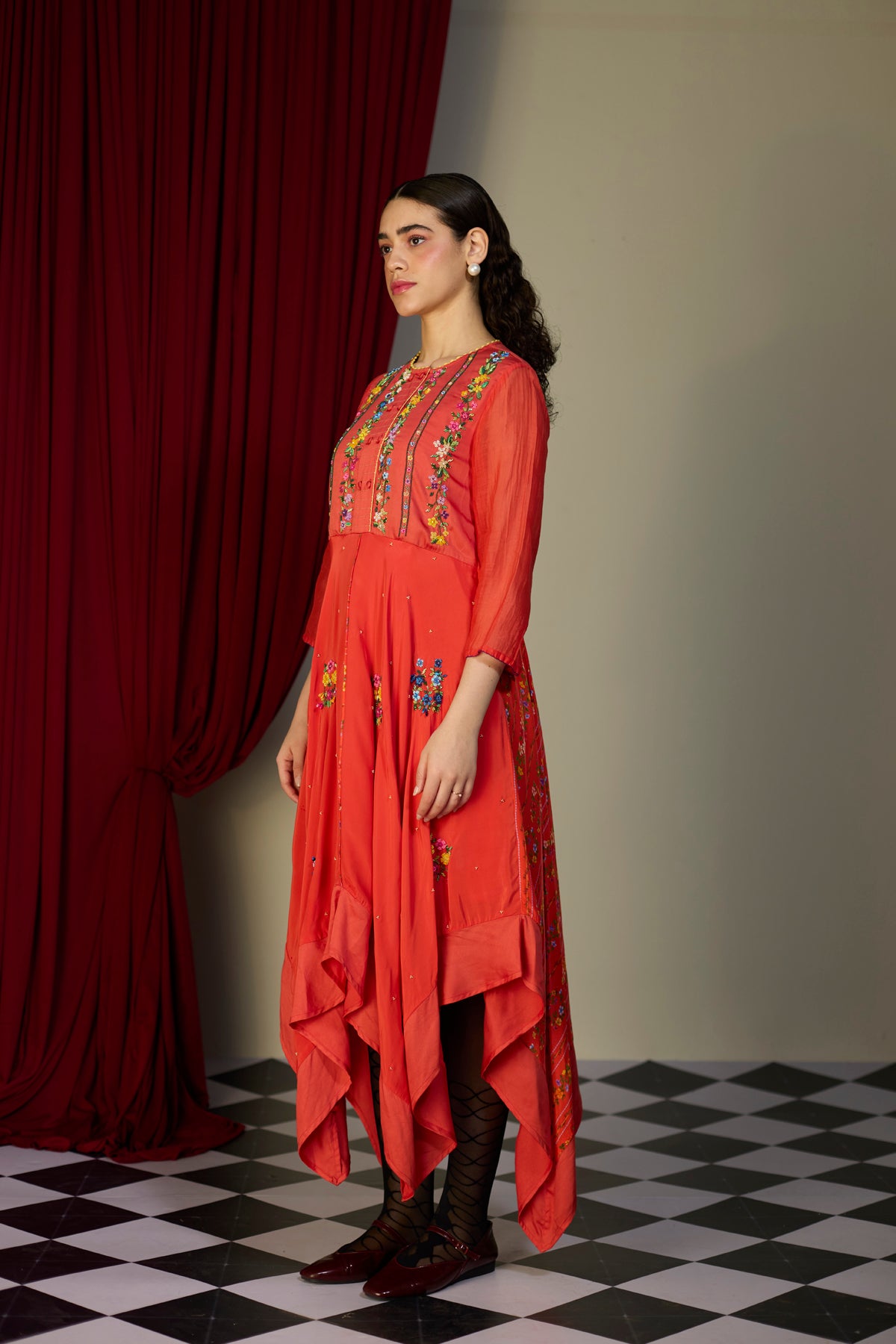 Scarlet Red Floral Dress