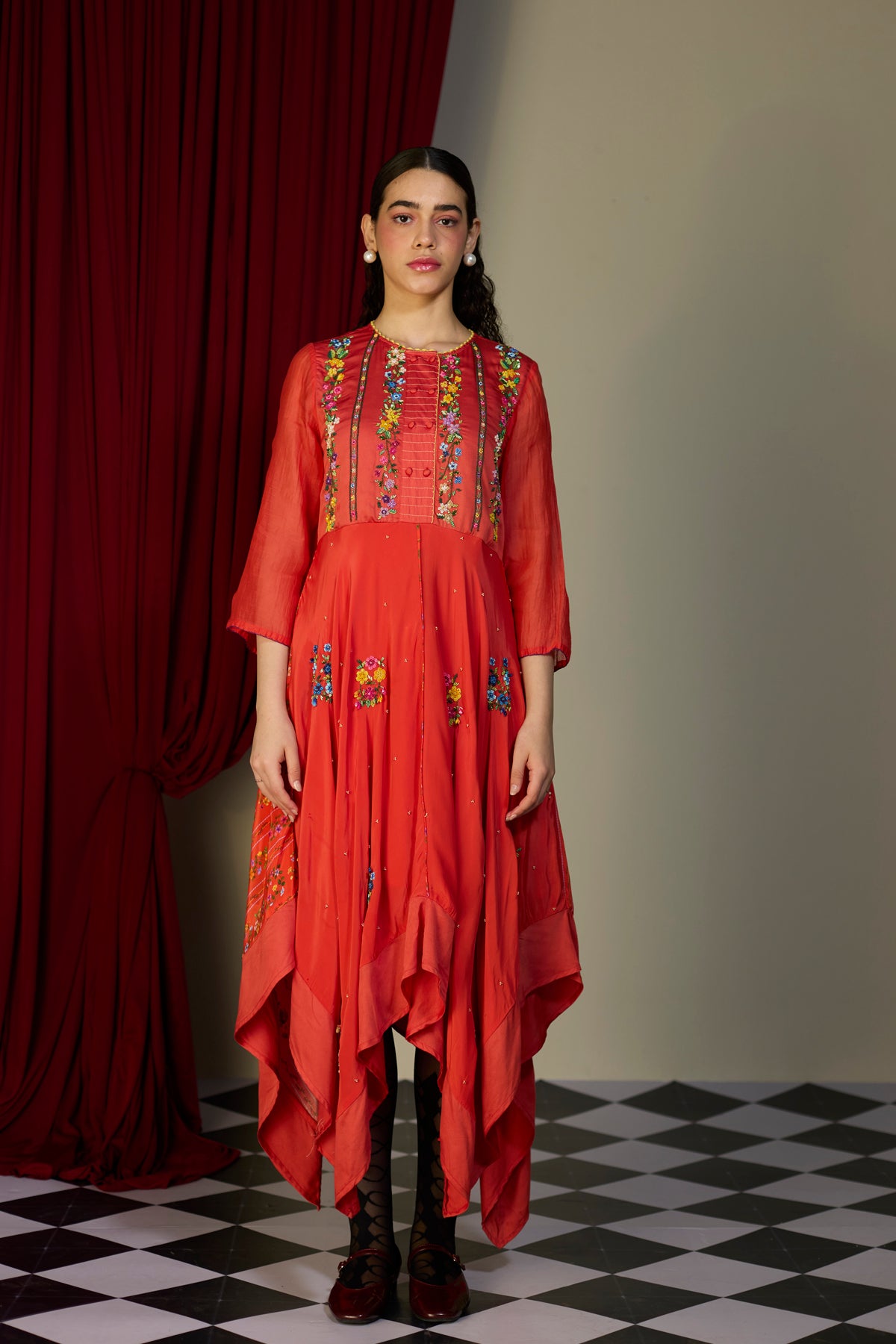 Scarlet Red Floral Dress