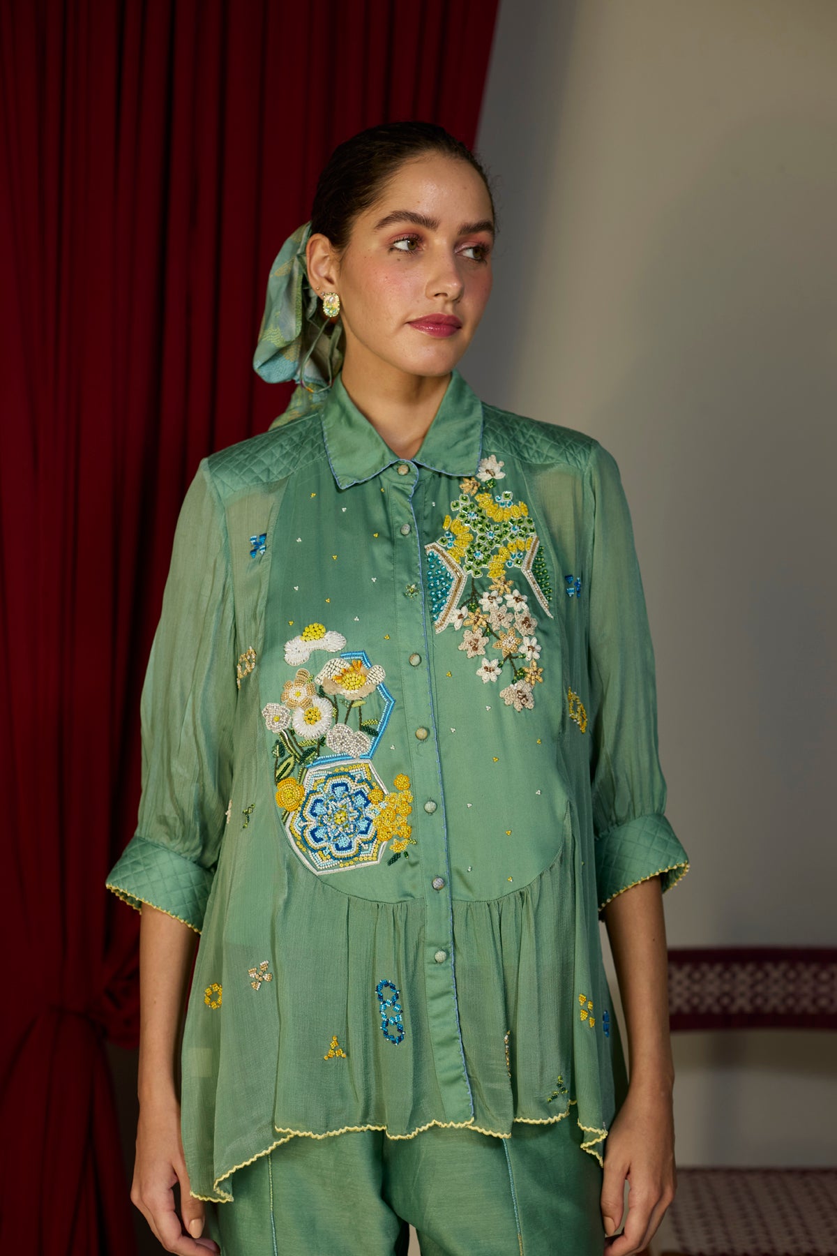 Verdant Green Beaded Shirt