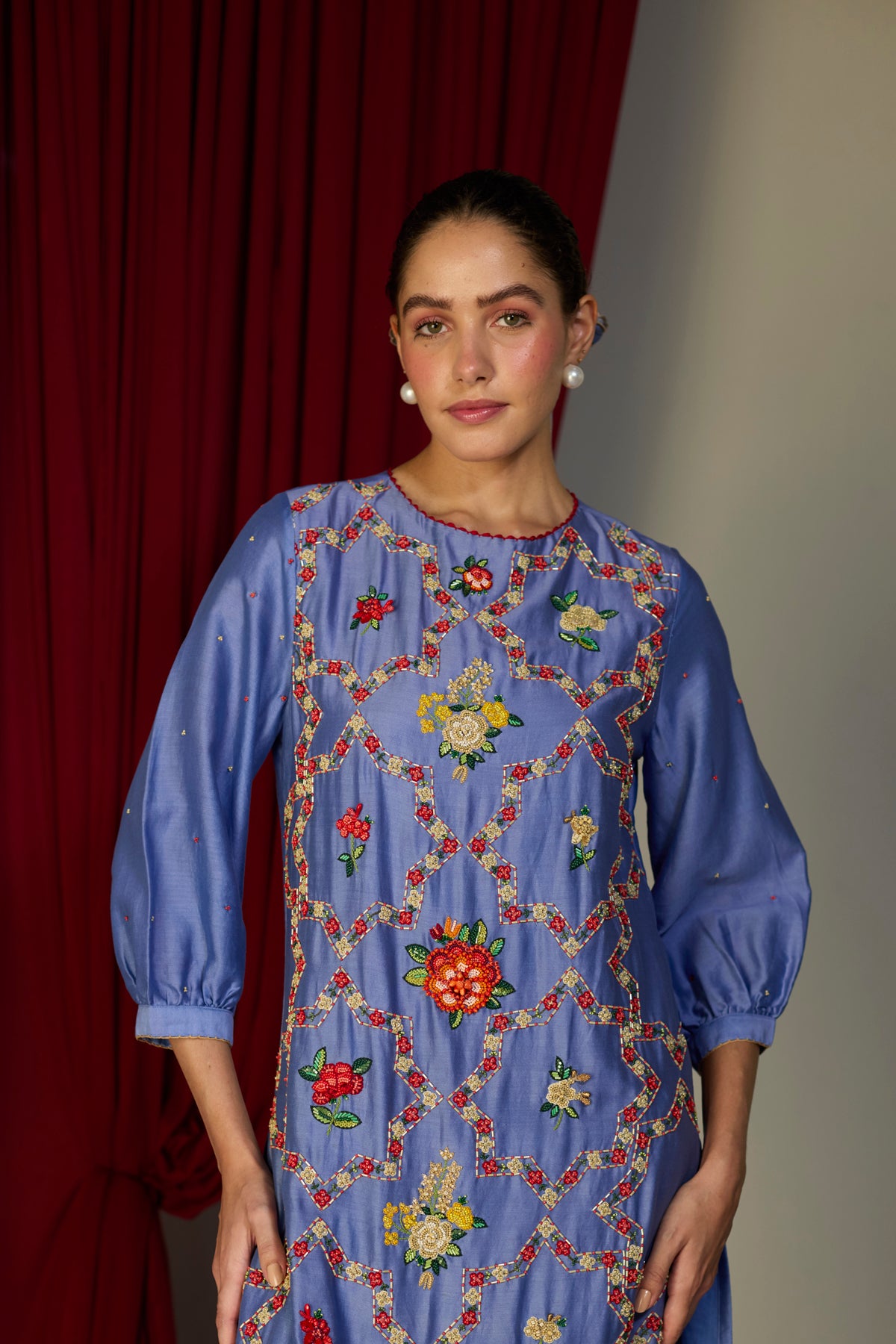 Periwinkle Blue Beaded Kurta Set