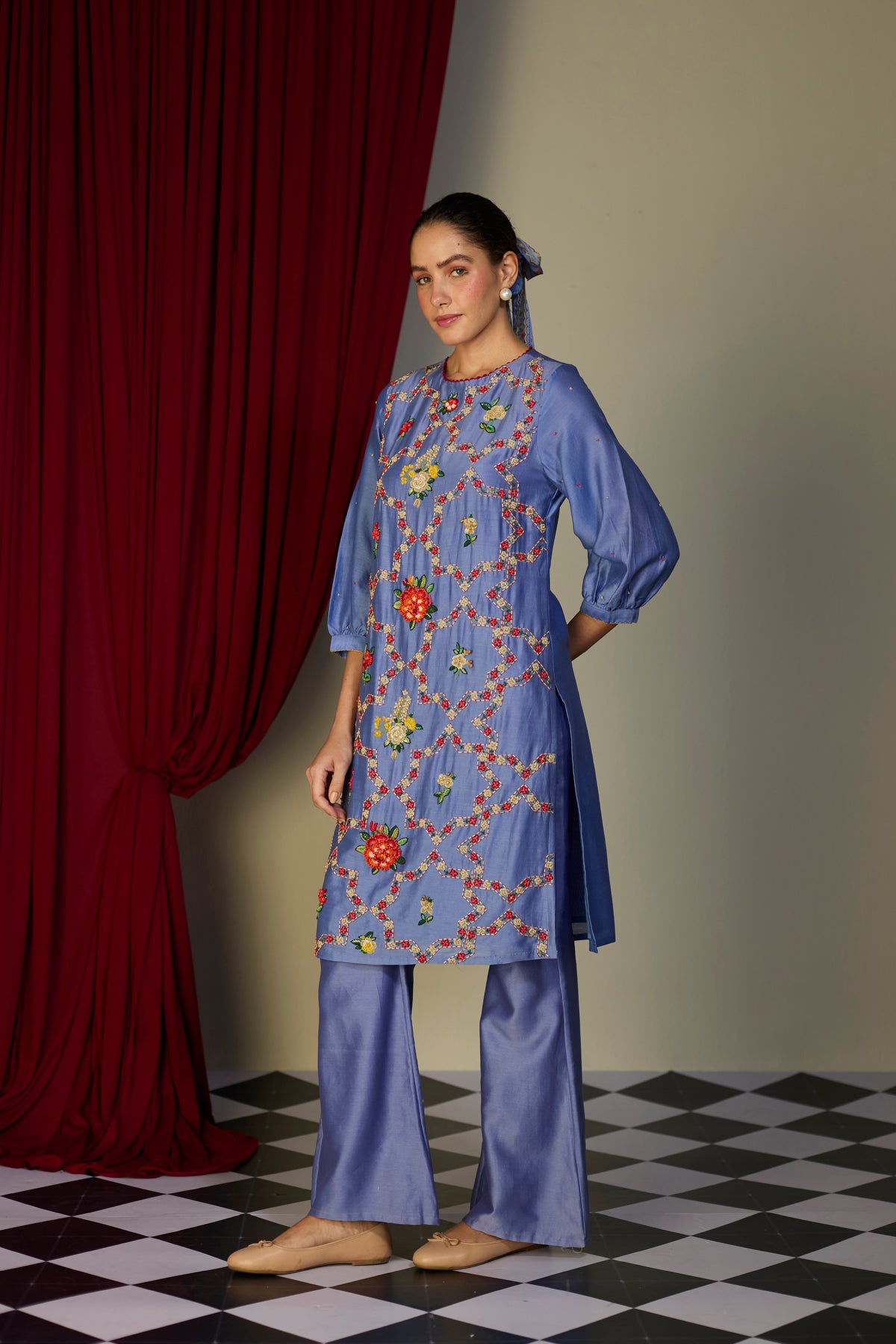 Periwinkle Blue Beaded Kurta Set