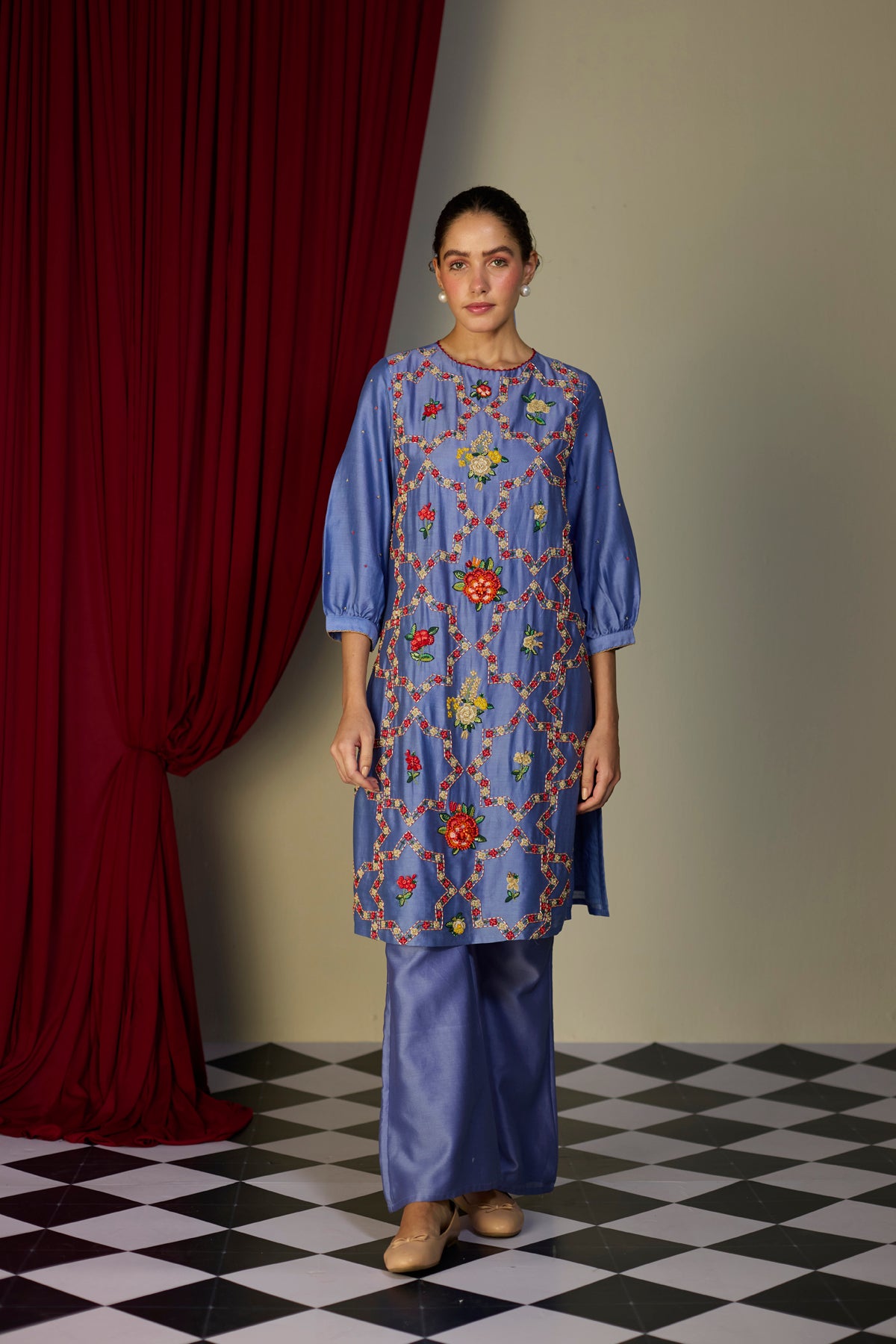Periwinkle Blue Beaded Kurta Set