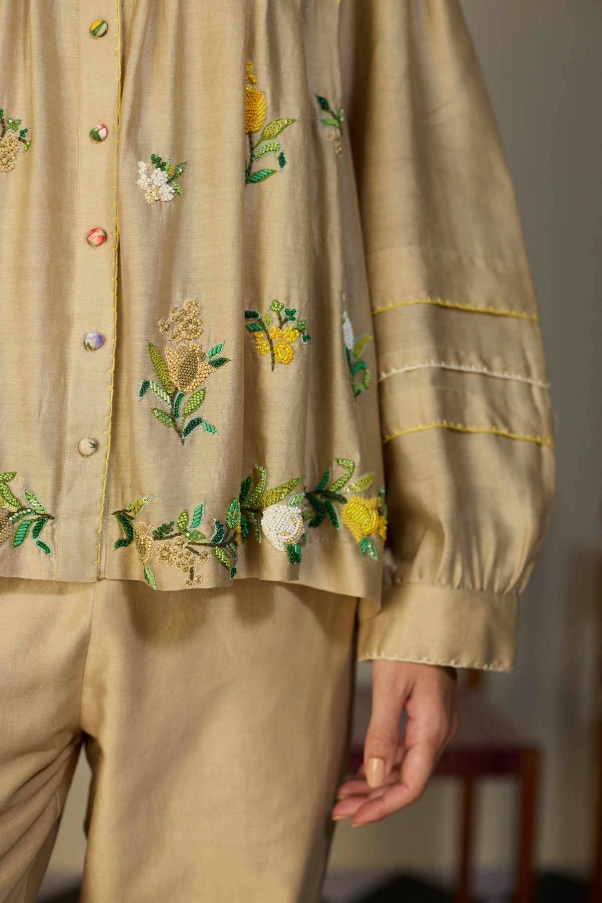 Heirloom Beige Beaded Shirt