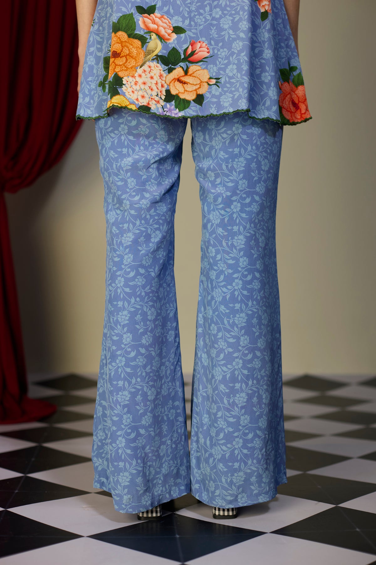 Periwinkle Blue Printed Flared Pants
