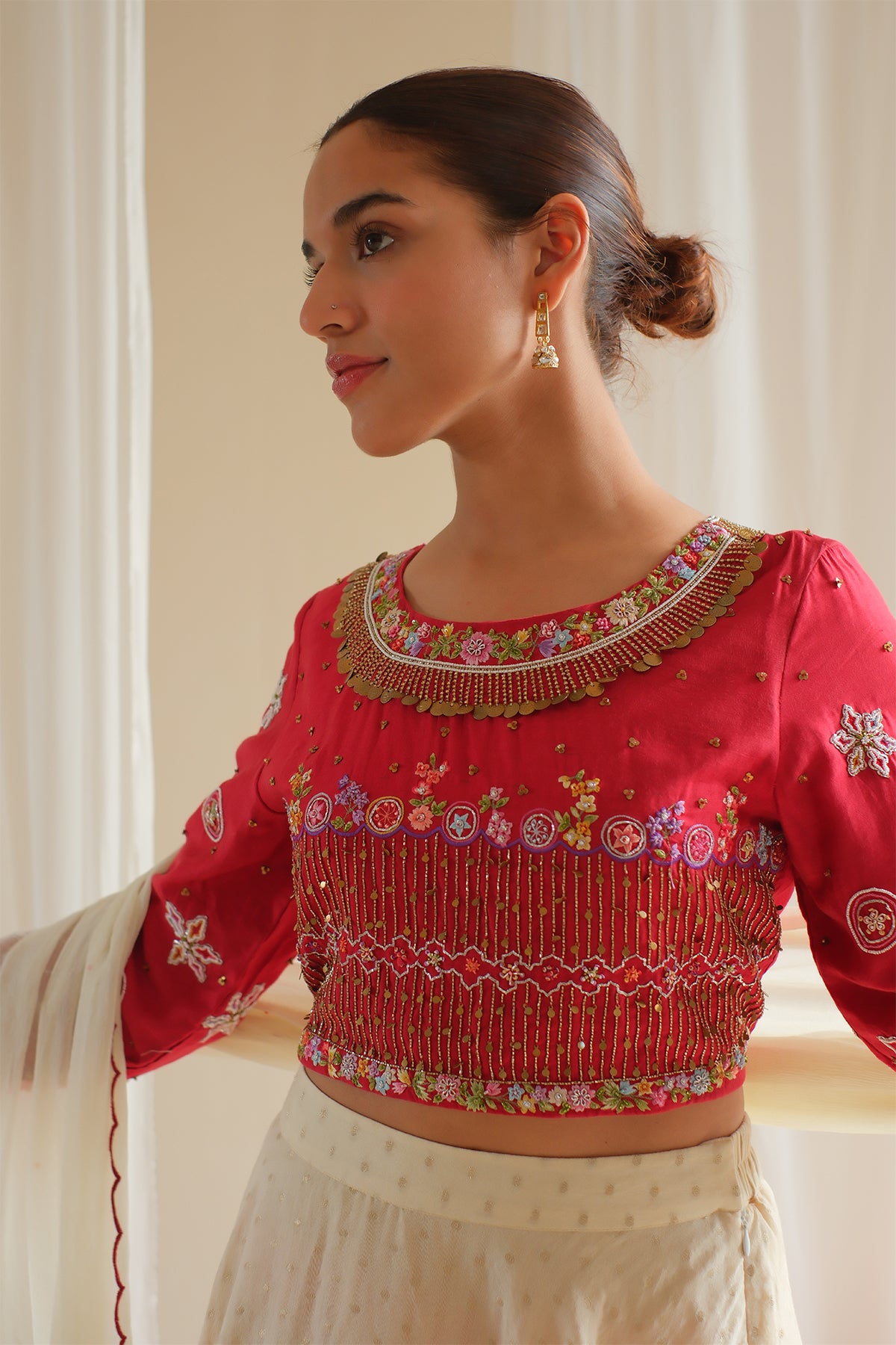 Crimson Floral Embroidered Lehenga