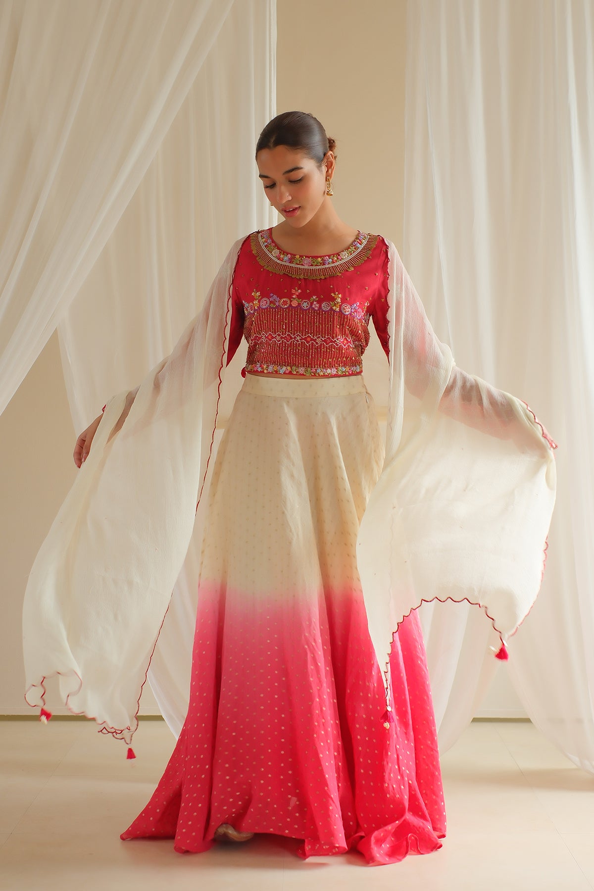 Crimson Floral Embroidered Lehenga