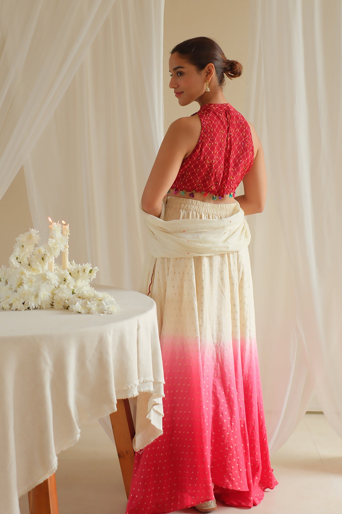 Crimson Floral Beaded Lehenga