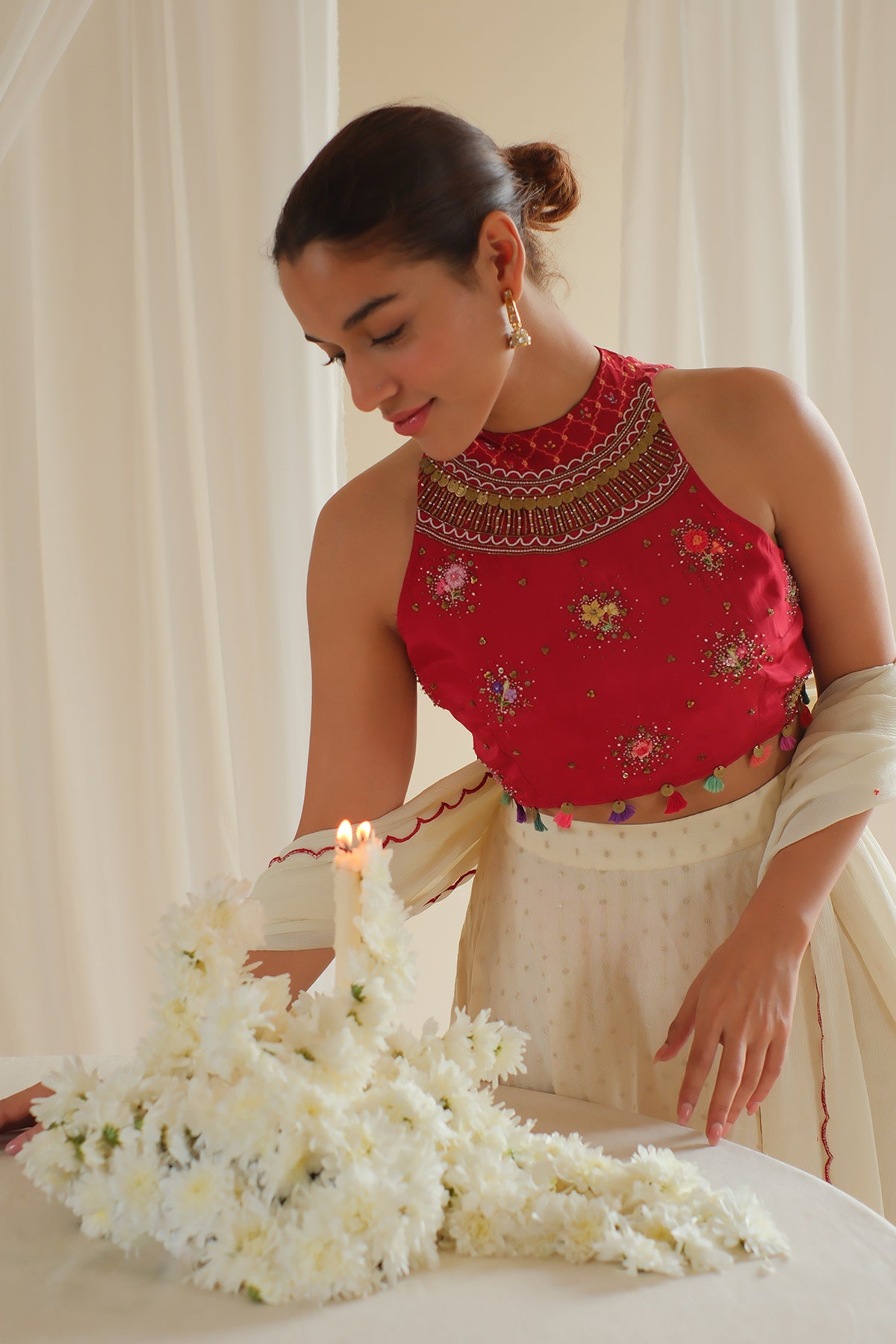 Crimson Floral Beaded Lehenga