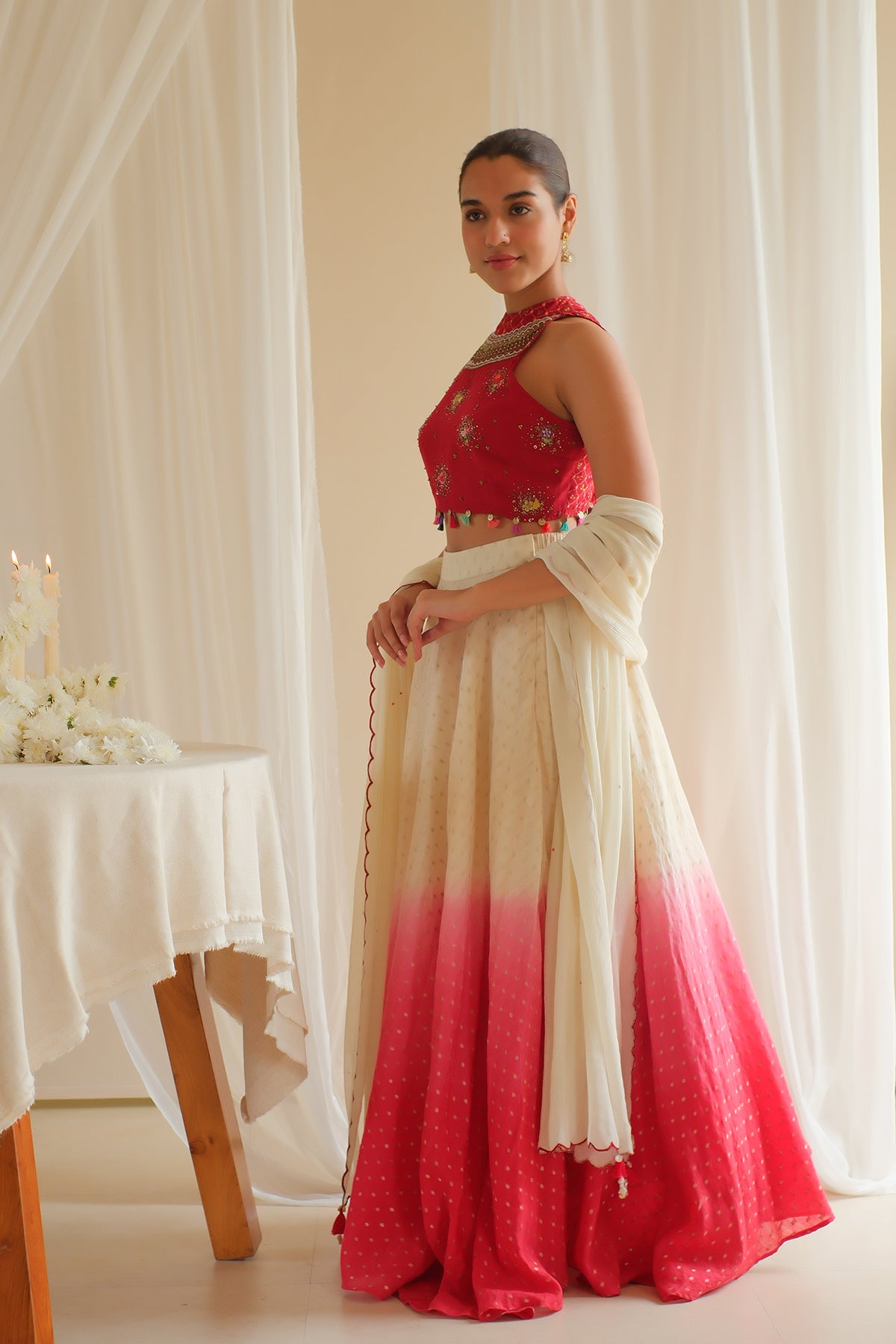 Crimson Floral Beaded Lehenga