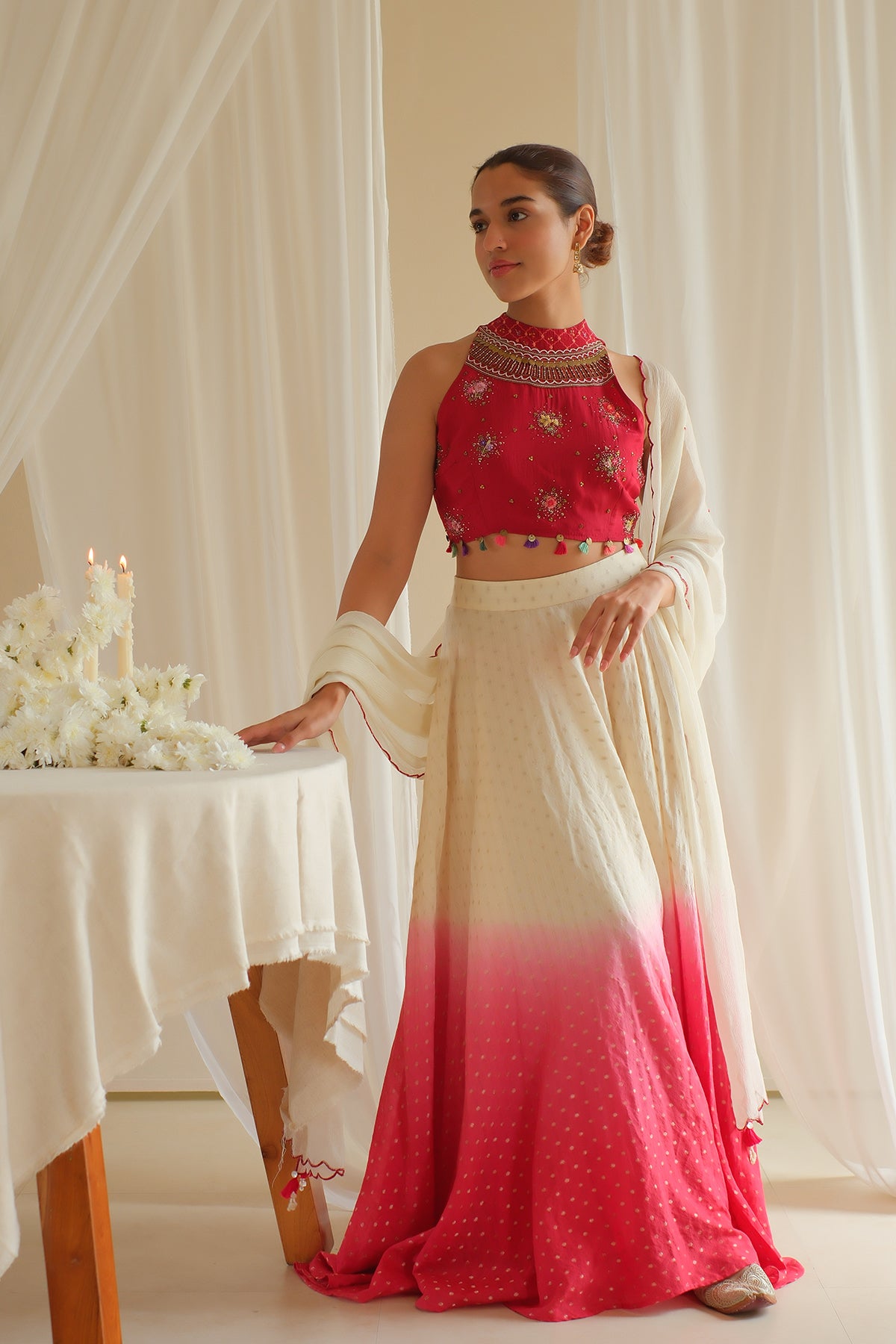 Crimson Floral Beaded Lehenga