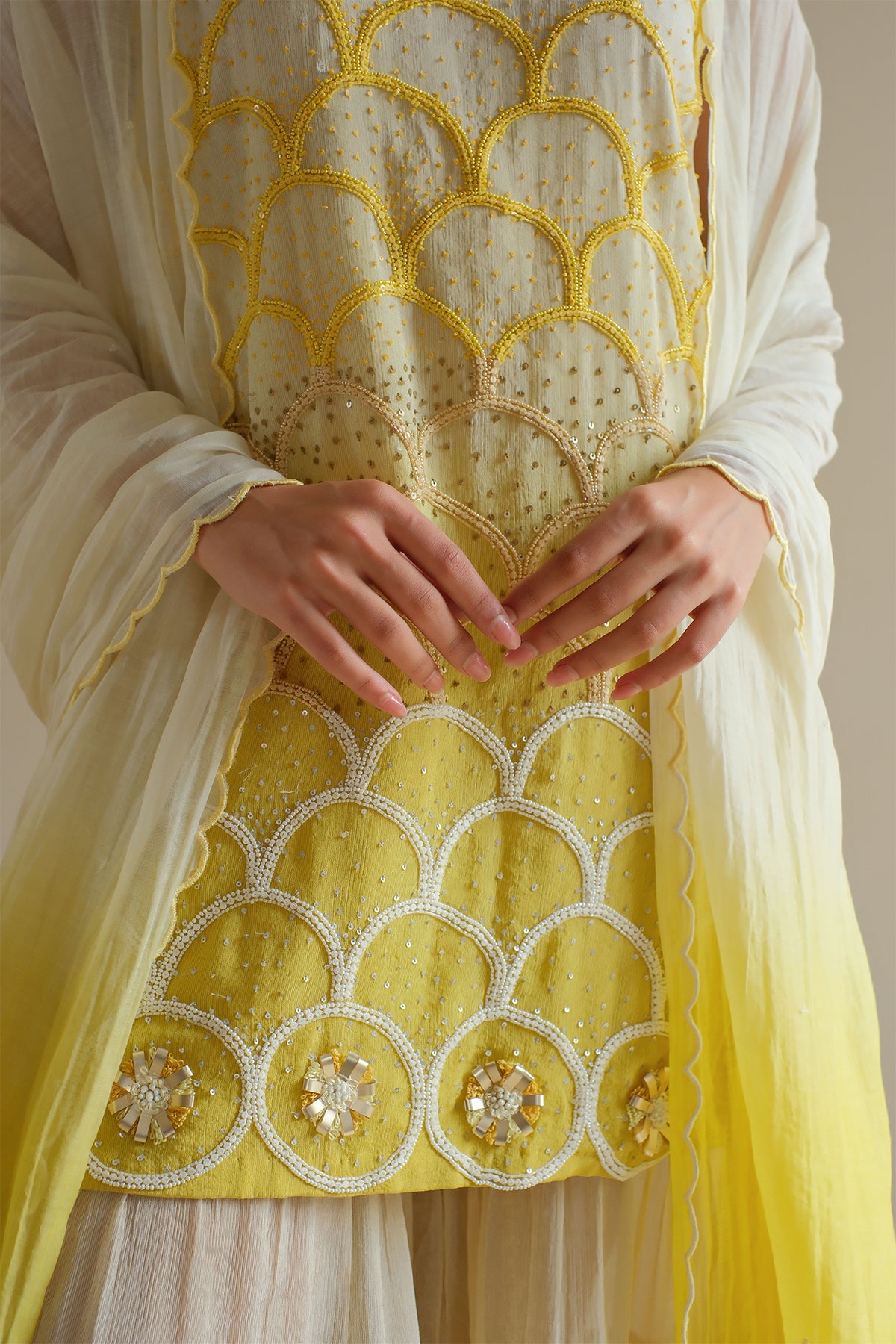 Amber Beaded Sharara Set