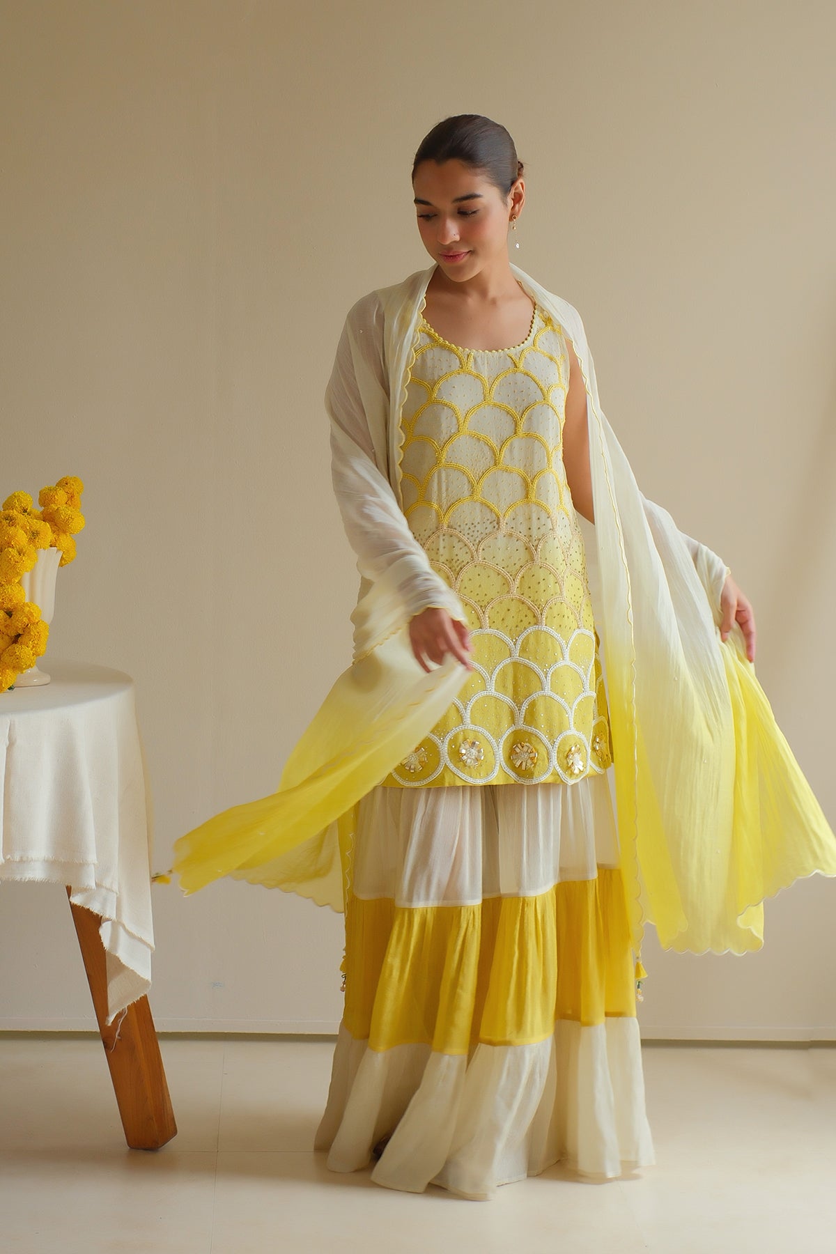 Amber Beaded Sharara Set