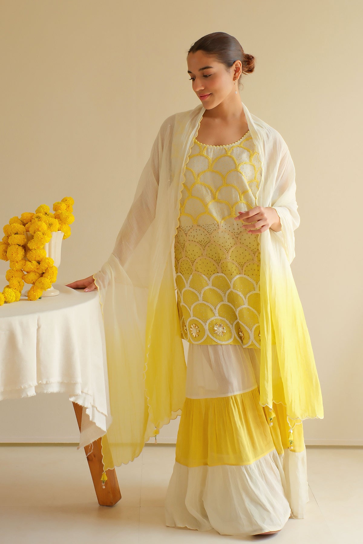 Amber Beaded Sharara Set