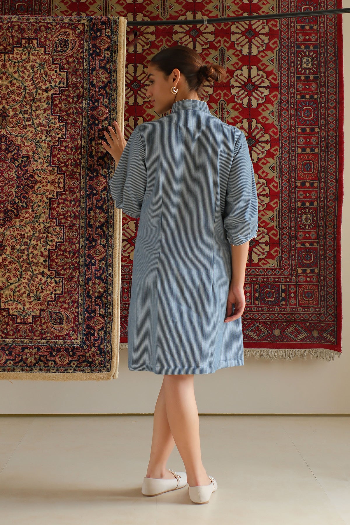 Blue Striped Denim Dress