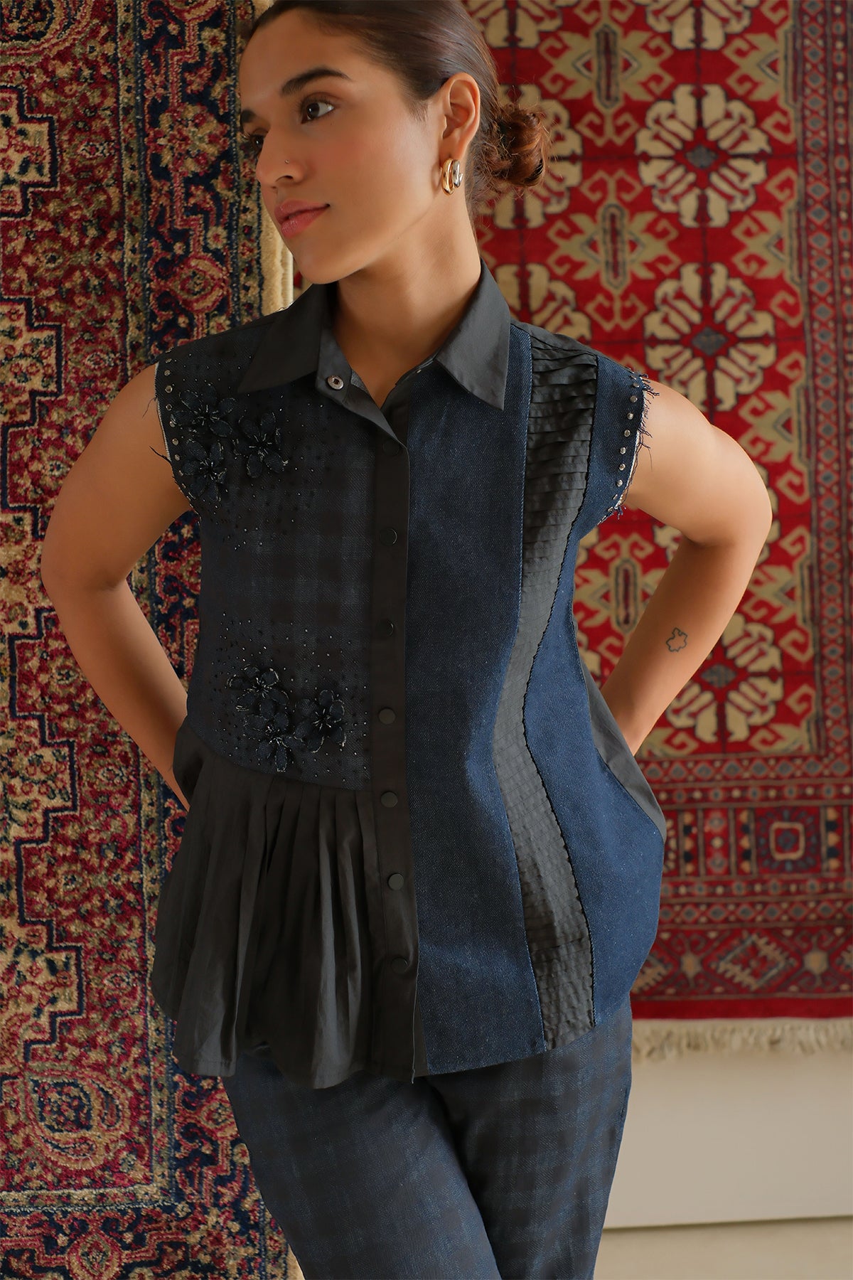 Midnight Blue Gathered Top