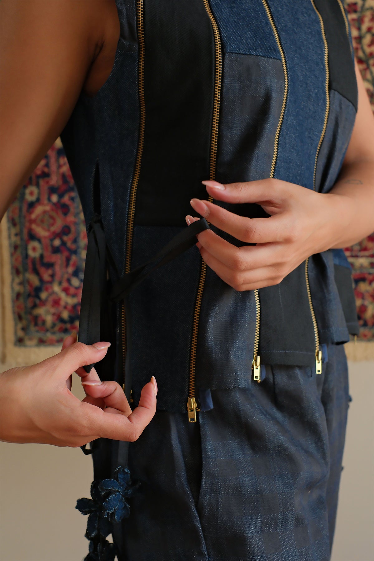 Midnight Blue Panelled Denim Top