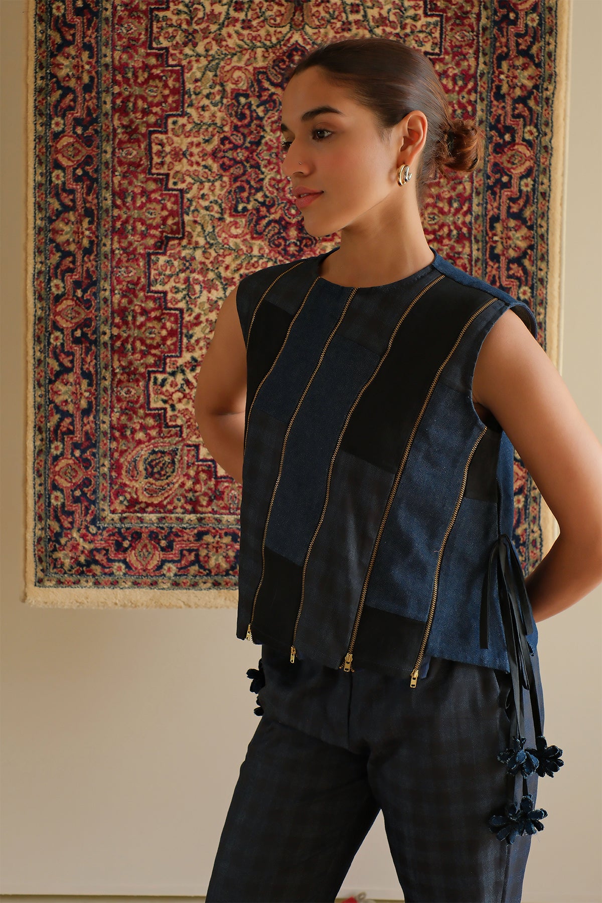 Midnight Blue Panelled Denim Top