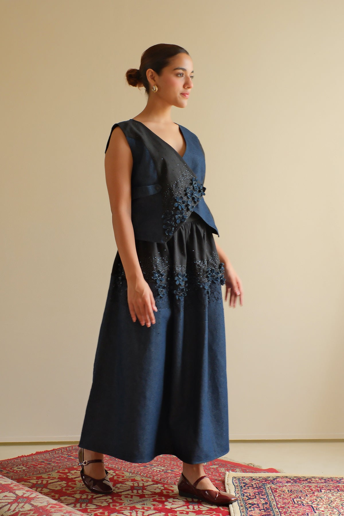 Navy Blue Floral Skirt