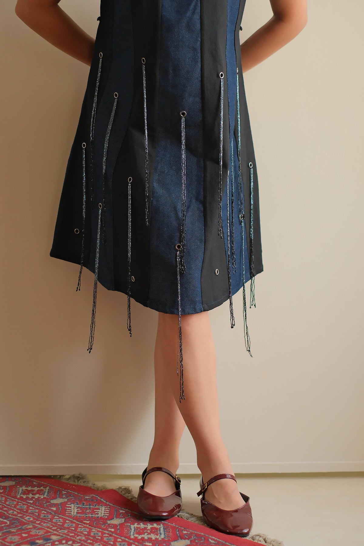 Navy Blue Panelled Denim Dress