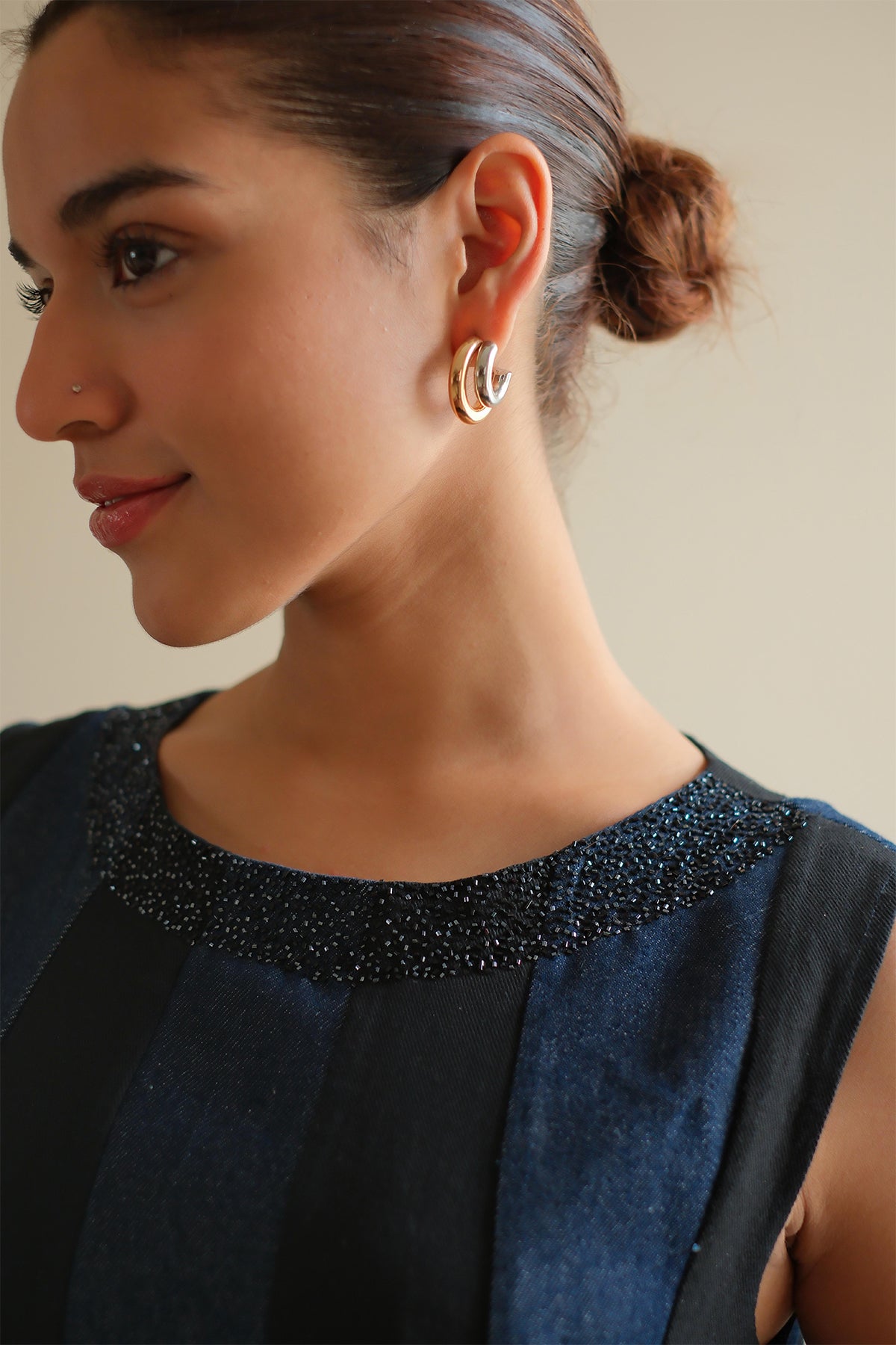 Navy Blue Panelled Denim Dress