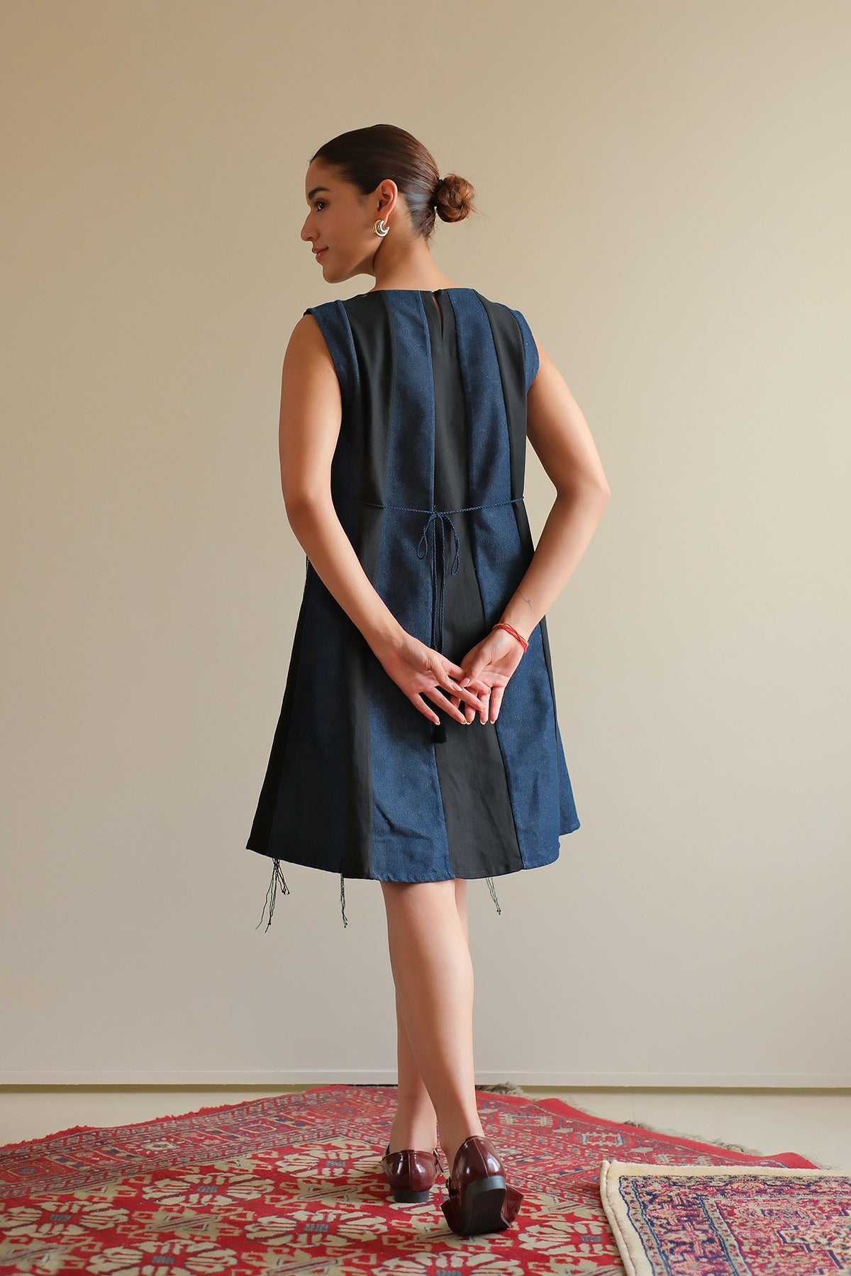 Navy Blue Panelled Denim Dress