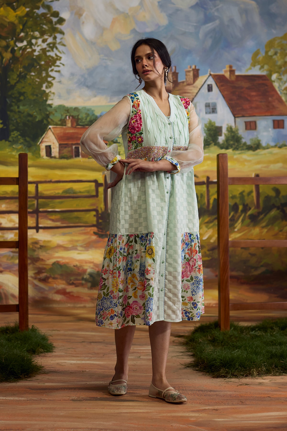 Meadow Floral Checkered Dress