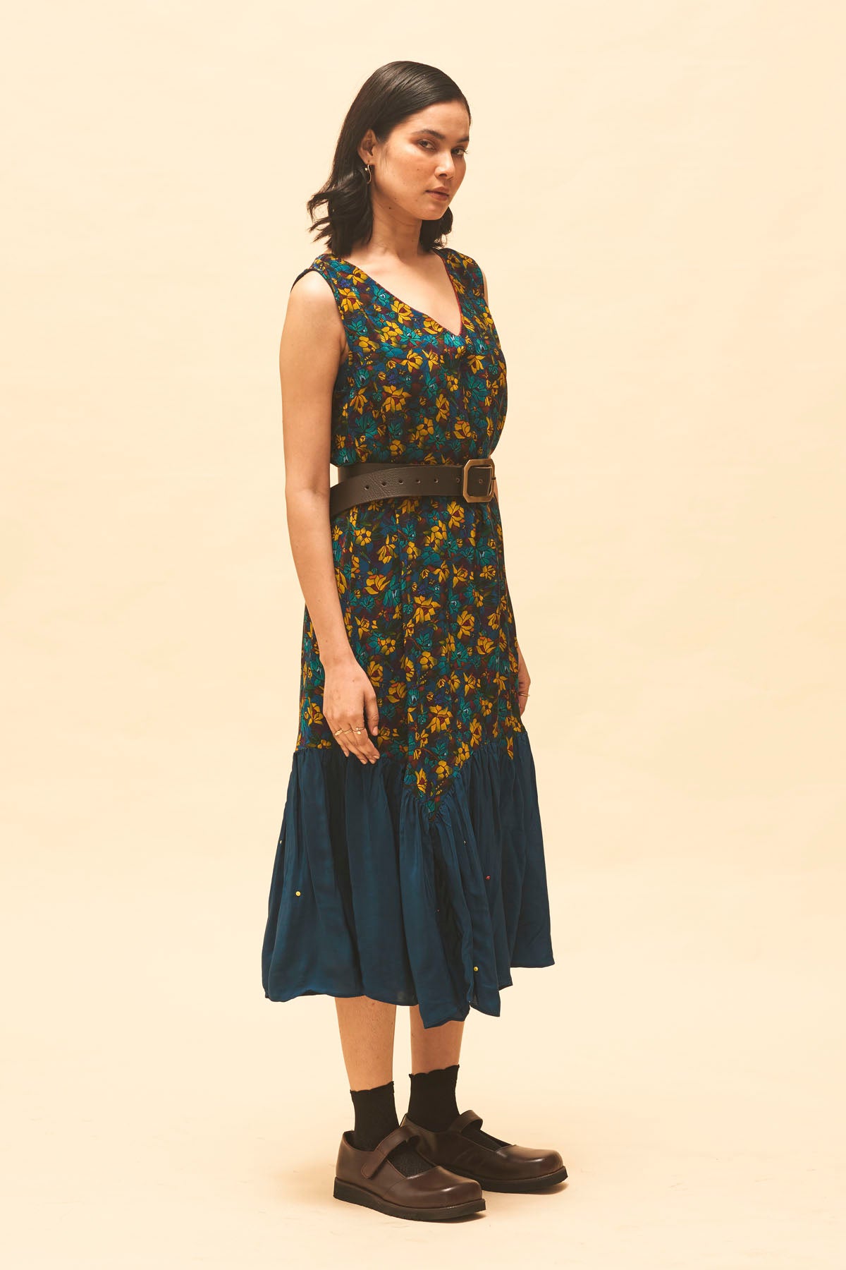 Indigo Floral Midi Dress