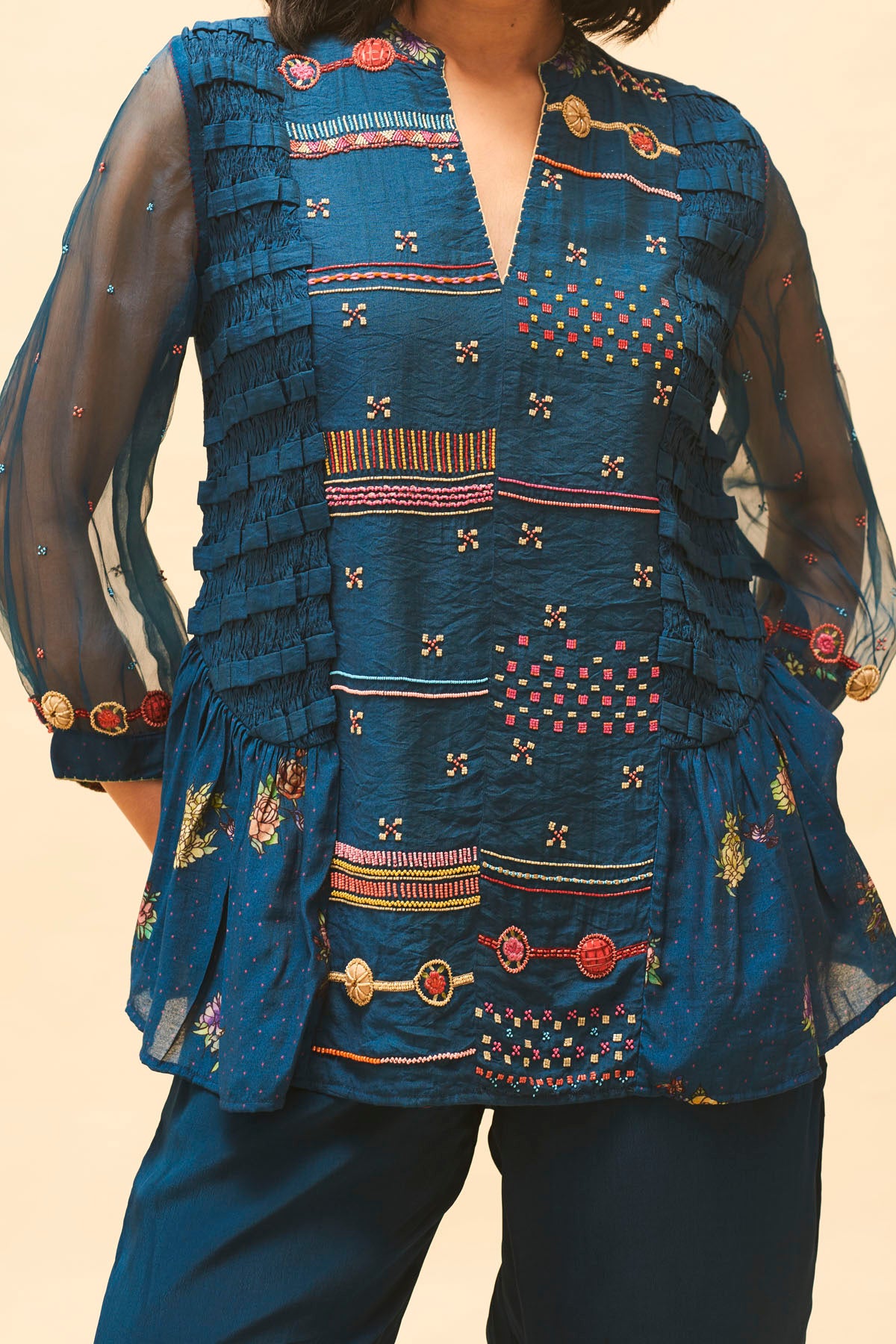 Indigo Embroidered Top