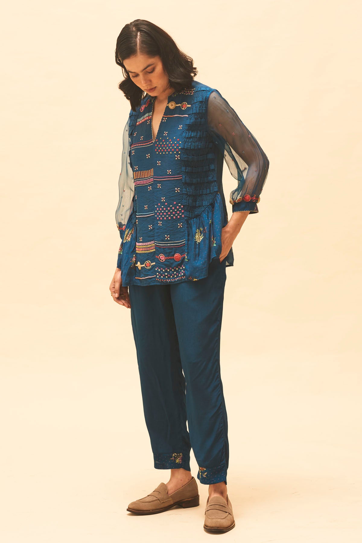 Indigo Embroidered Top