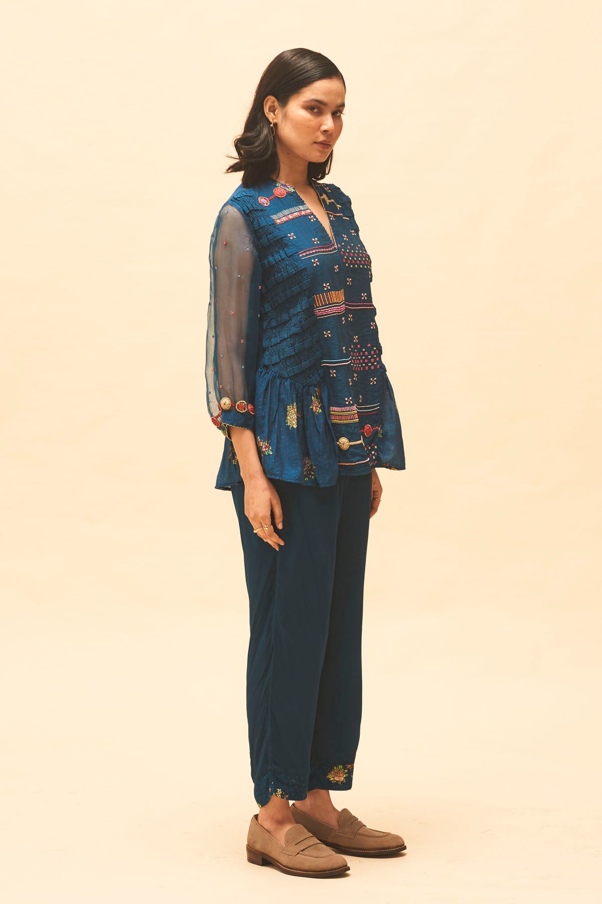Indigo Embroidered Top