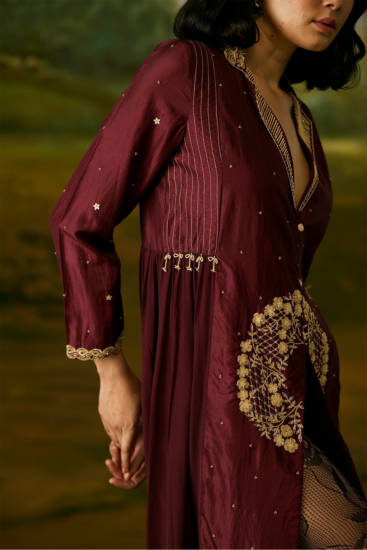 Crimson embroidered jacket