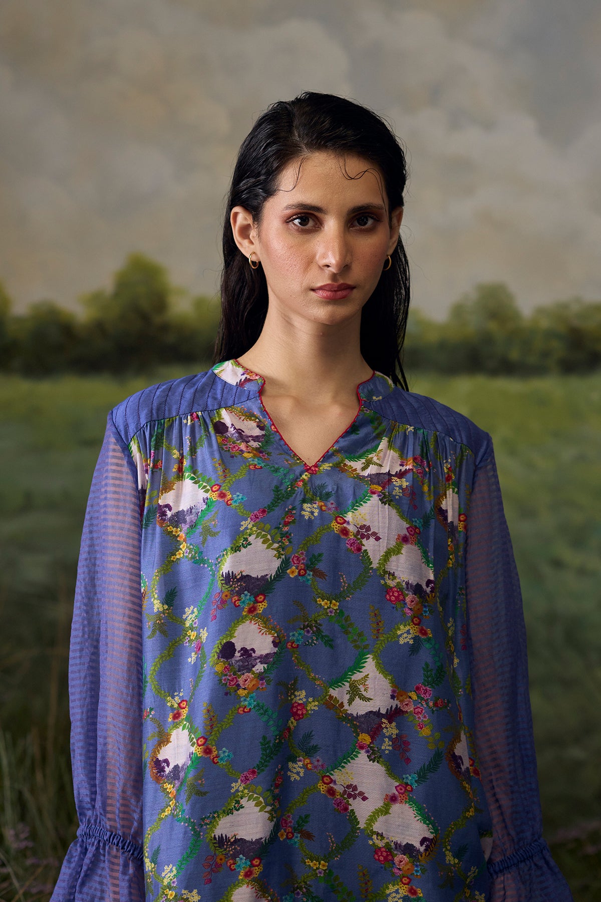 Mystic blue floral top