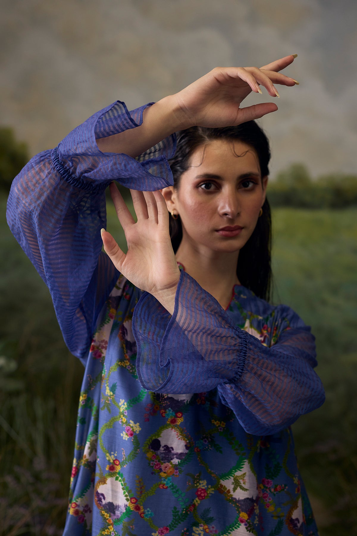 Mystic blue floral top