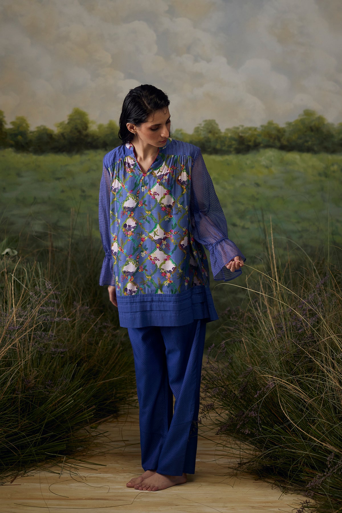 Mystic blue floral top
