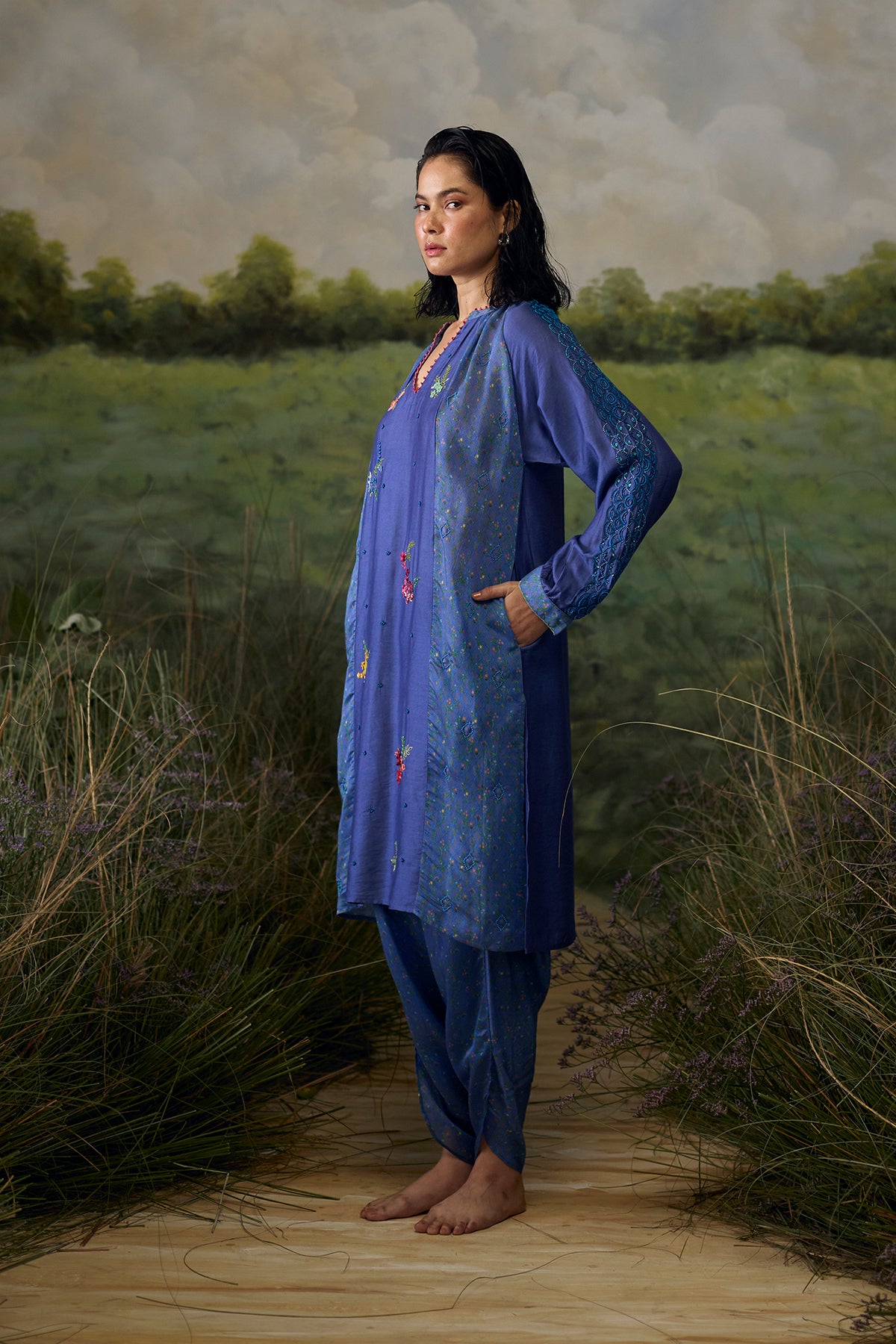 Mystic blue embroidered top