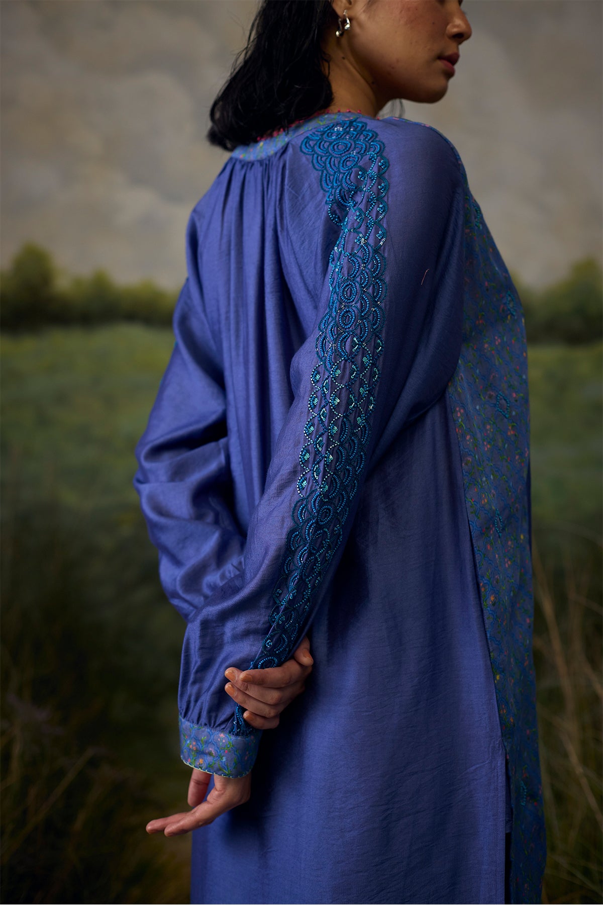 Mystic blue embroidered top