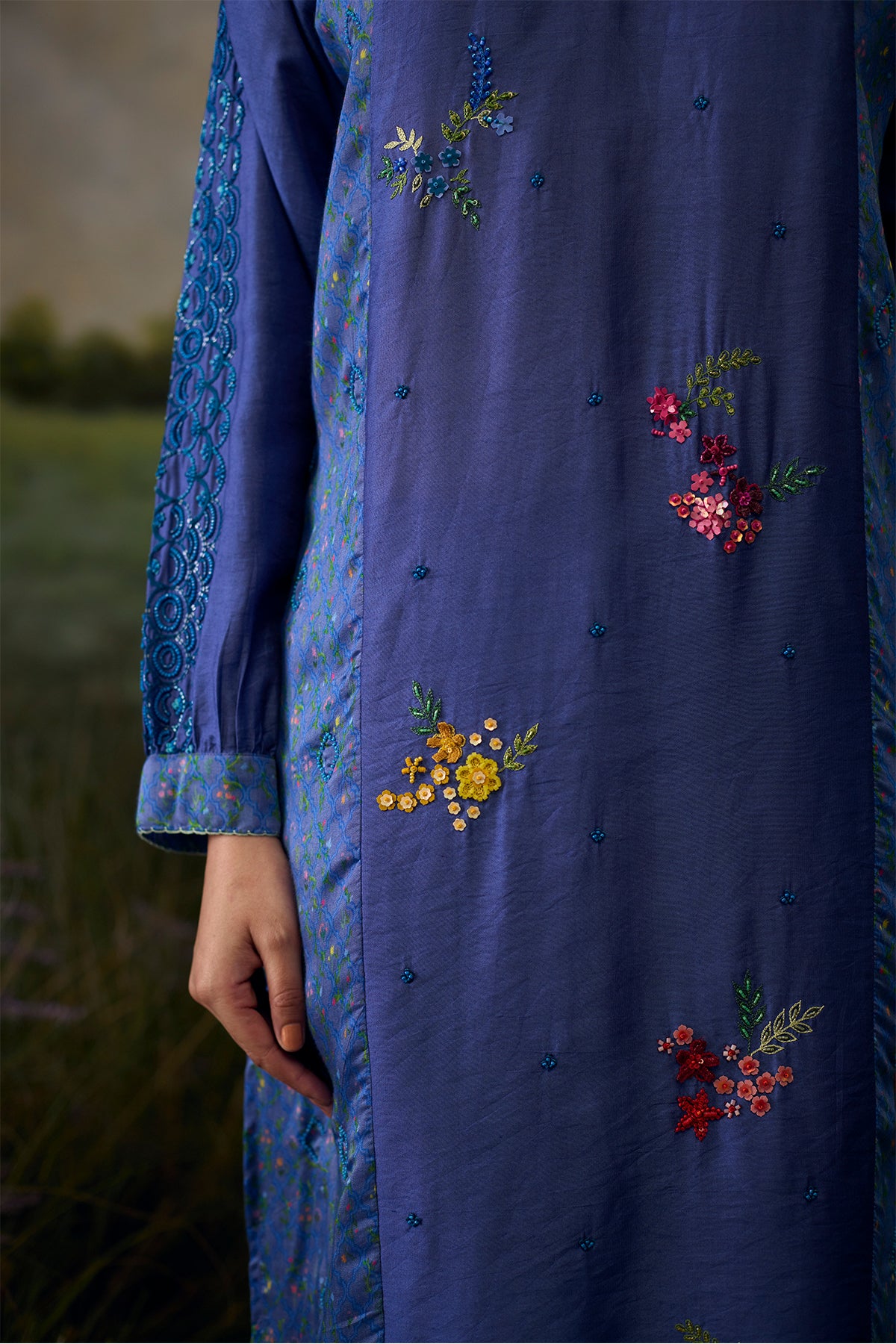 Mystic blue embroidered top