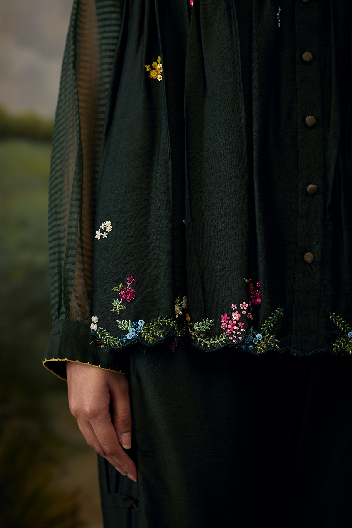Forest green smocked top