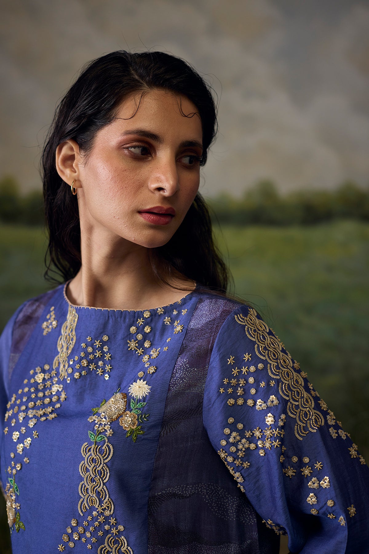 Mystic blue embroidered top