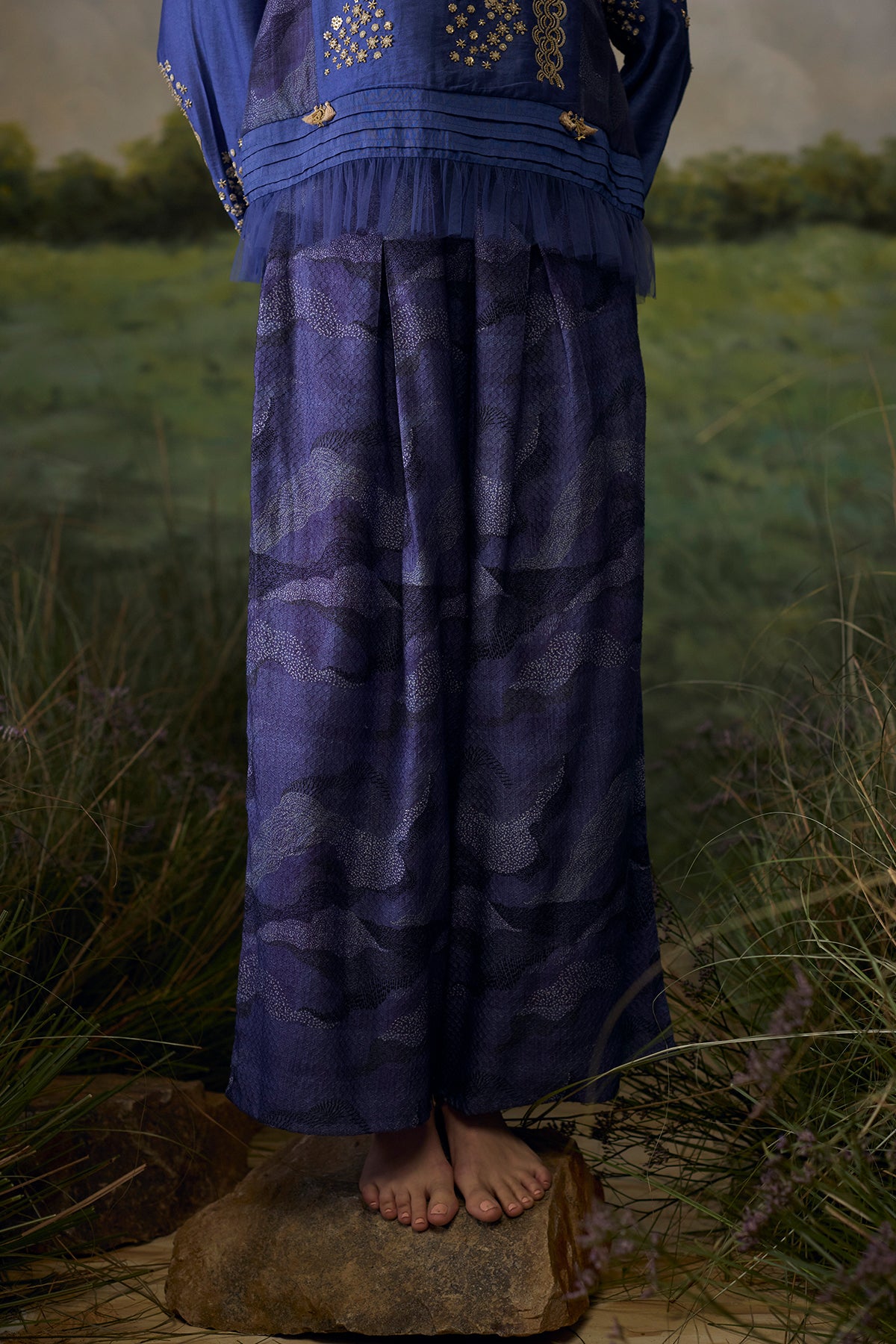 Mystic blue embroidered top